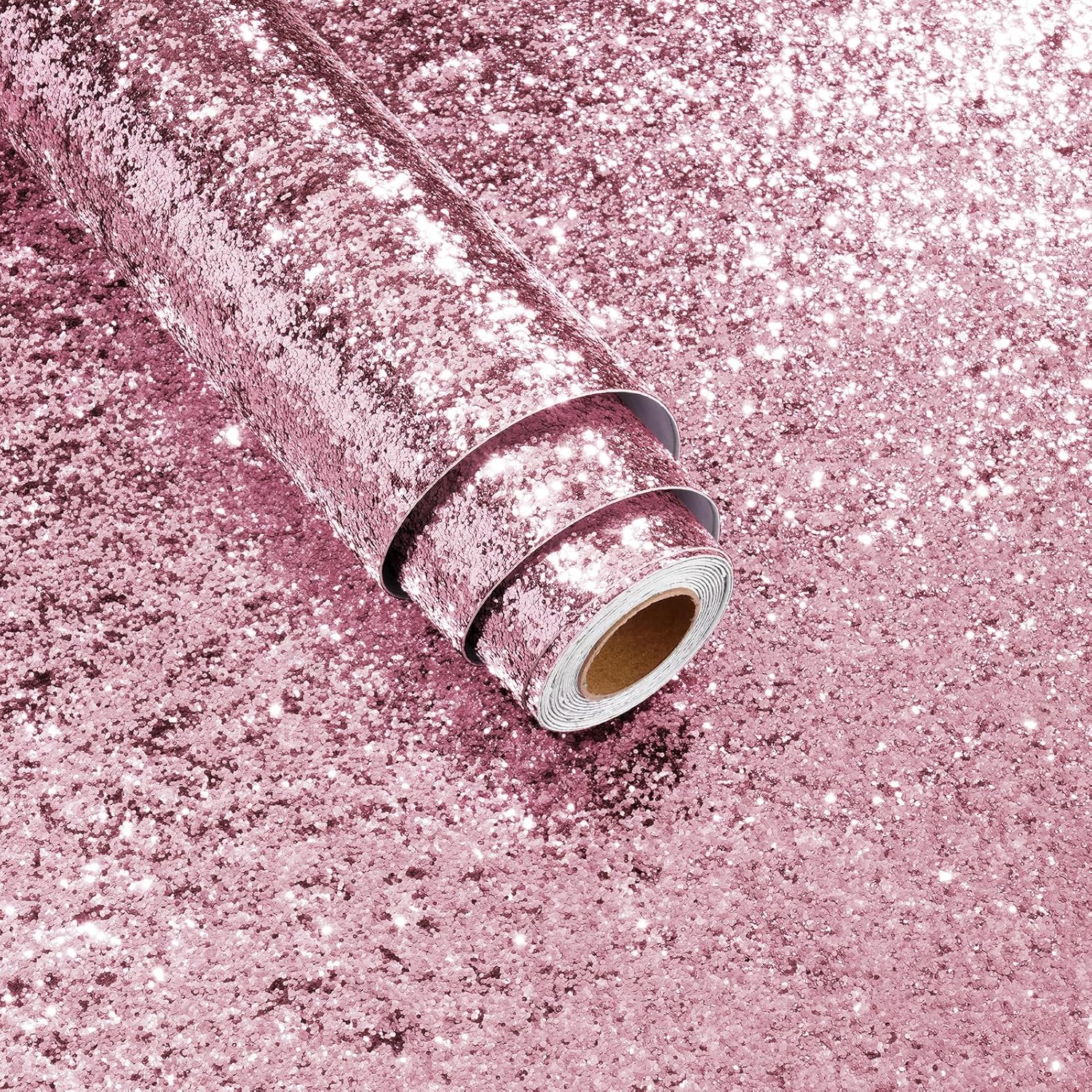 Pink Chunky Glitter Wallpaper Peel and Stick Textured Sparkle Glitter Contact Paper Removable Self Adhesive Sequins Twinkle Vinyl Roll for Cabinet Furniture Birthday Backdrop Girls Room DIY