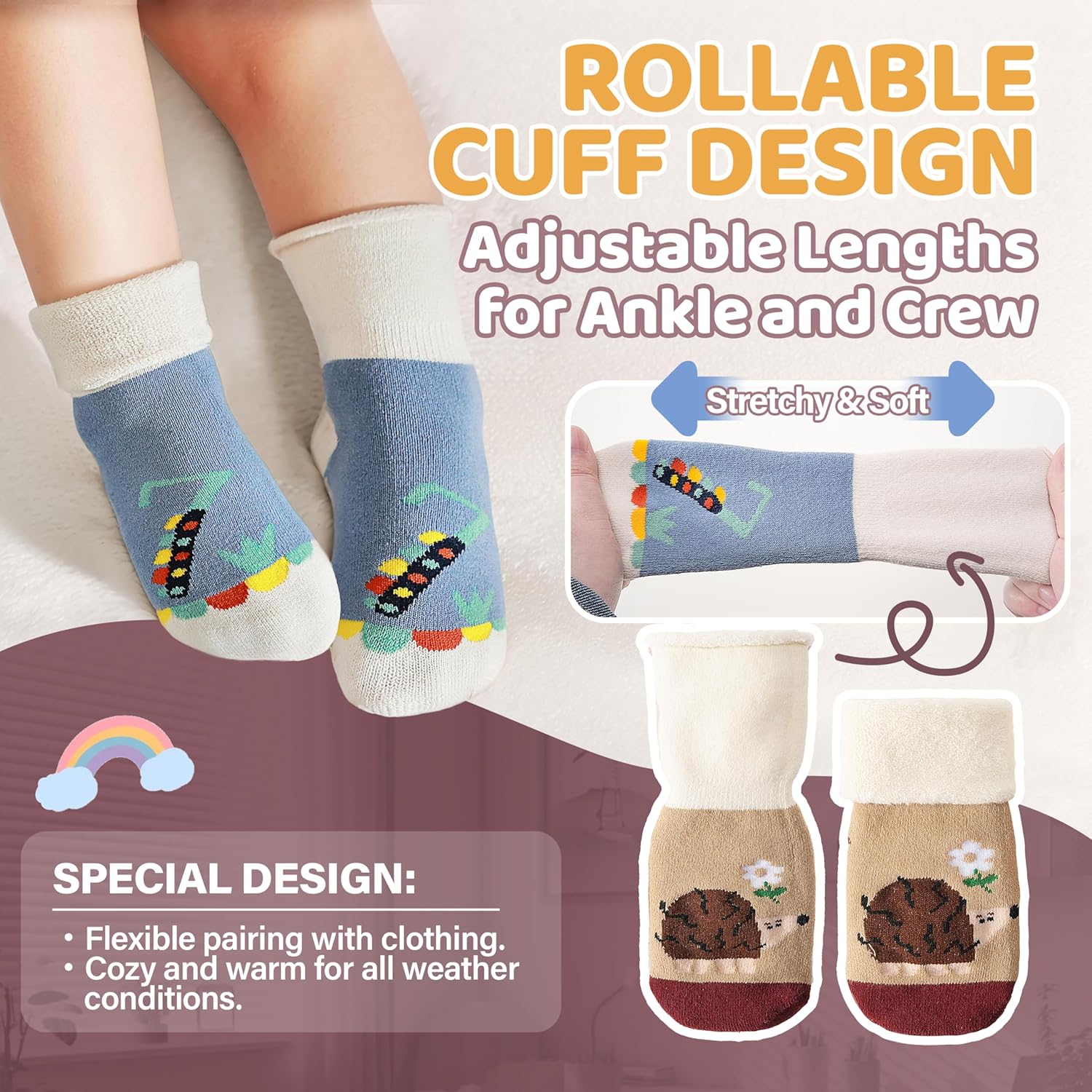 ANTSANG Baby Toddler Socks With Grippers Girls Boys Thick Cotton Ankle Crew Non-Slip Socks - Image 4