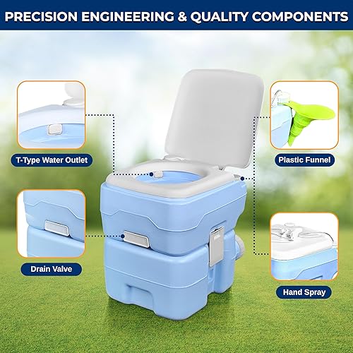 Miniatura 34 de SereneLife Inodoro portátil con bolsa de transporte, inodoro para interiores y exteriores con bomba de pistón CHH e indicador de nivel, tanque