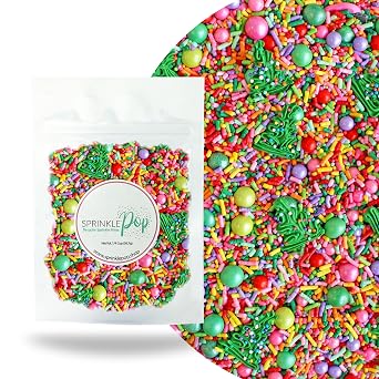 Sprinkle Pop Twinkling Trees Sprinkle Mix| Red Pink Green Lime Purple Rainbow Sprinkles with 6 Christmas Tree Royal Icings| Christmas Sprinkles Made in USA for Decorating Cakes Cupcakes Cookies, 2oz