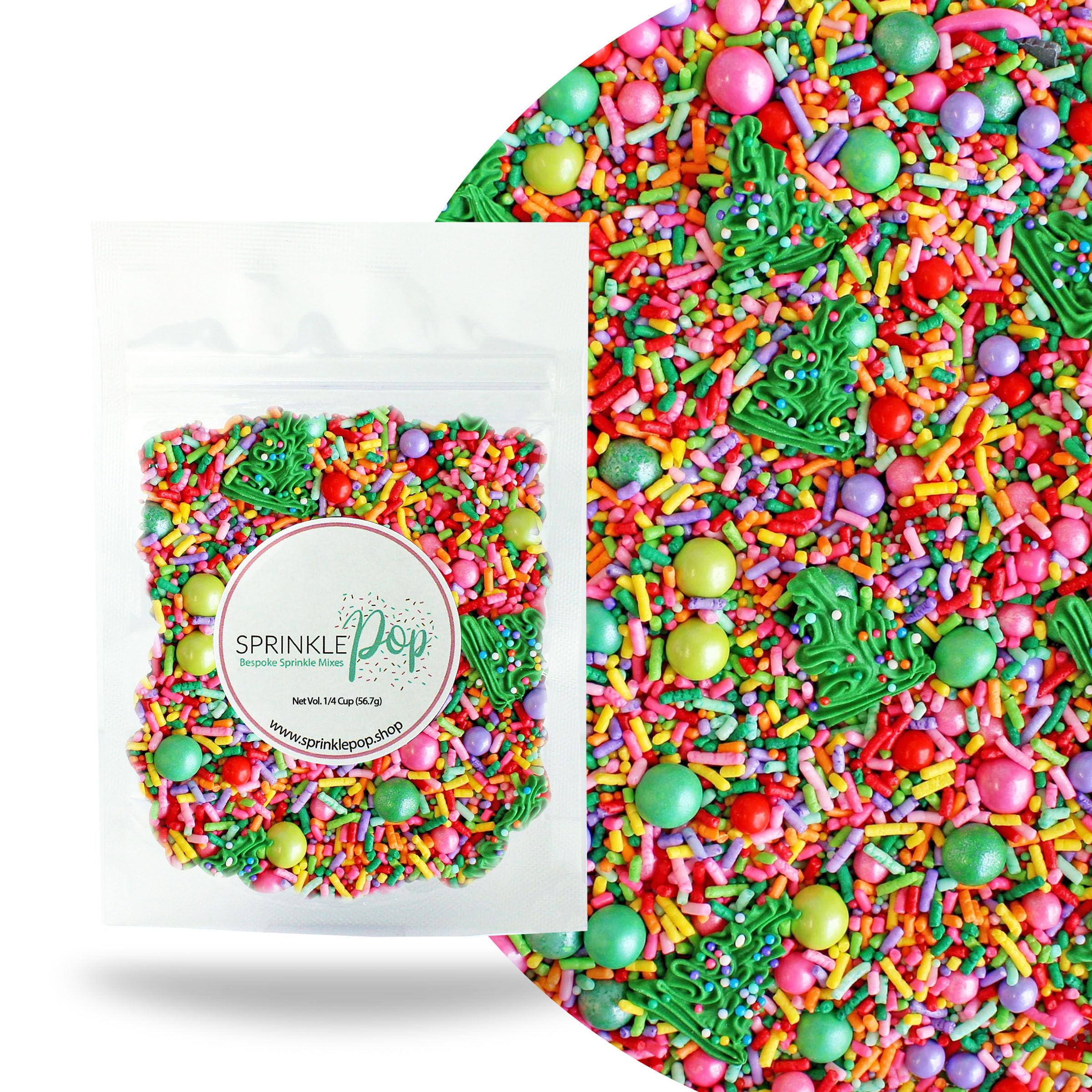 Sprinkle Pop Twinkling Trees Sprinkle Mix| Red Pink Green Lime Purple Rainbow Sprinkles with ~6 Christmas Tree Royal Icings| Christmas Sprinkles Made