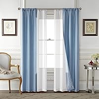 Vista 7 de Juego de 4 paneles de ventana con bolsillo para barra de onda, color gris oscuro, 2 paneles de jacquard y 2 paneles transparentes, elegantes
