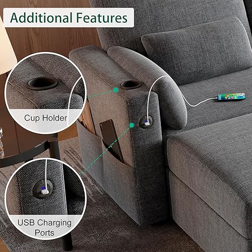 Miniatura 5 de Sofá modular modular con almacenamiento, sofá modular en forma de U con tumbona y otomanas, sofá convertible de 6 asientos para sala de estar con