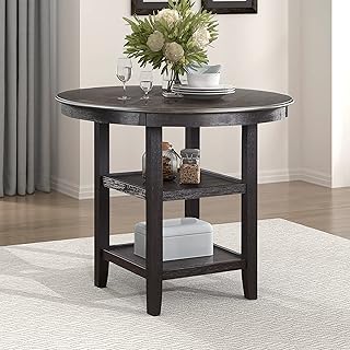 Lexicon Braun 42 Inch Bar Table - 36" High Round Counter Height Small Kitchen Table for 2-4, Solid Wood Frame for Small Dining Room, 2 Tall Storage Shelf, Easy Assembly, Brown and Black