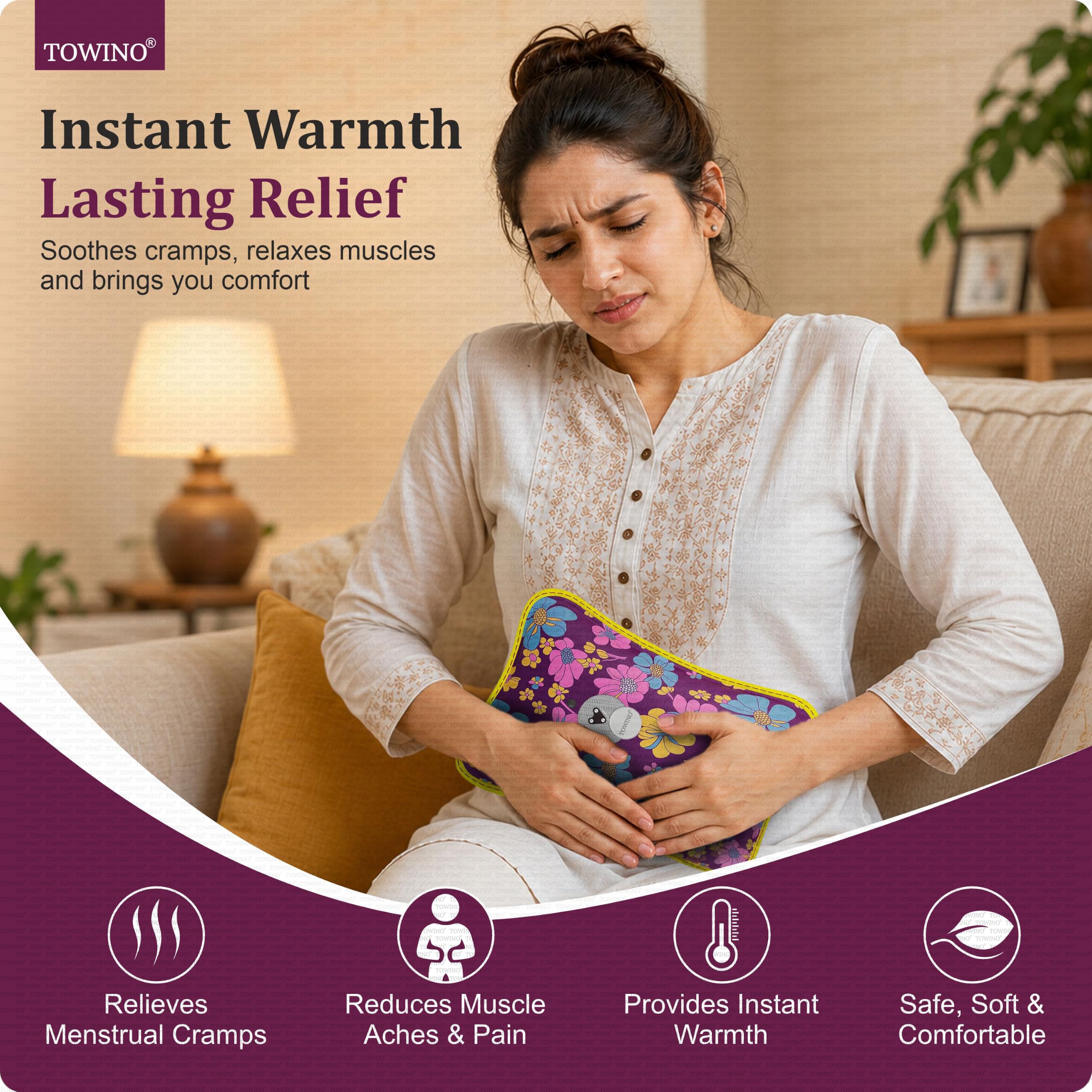 Hot Water Bag For Pain Relief Heating Bag Gel Hot Water Bag Hot Bags For Pain Relief Hot Water Bags Electric Hot Pack Heat Pad Electric For Pain Relief Electric Heating Pad For Back Pain Men & Women With Charging Cord (Multicolour)