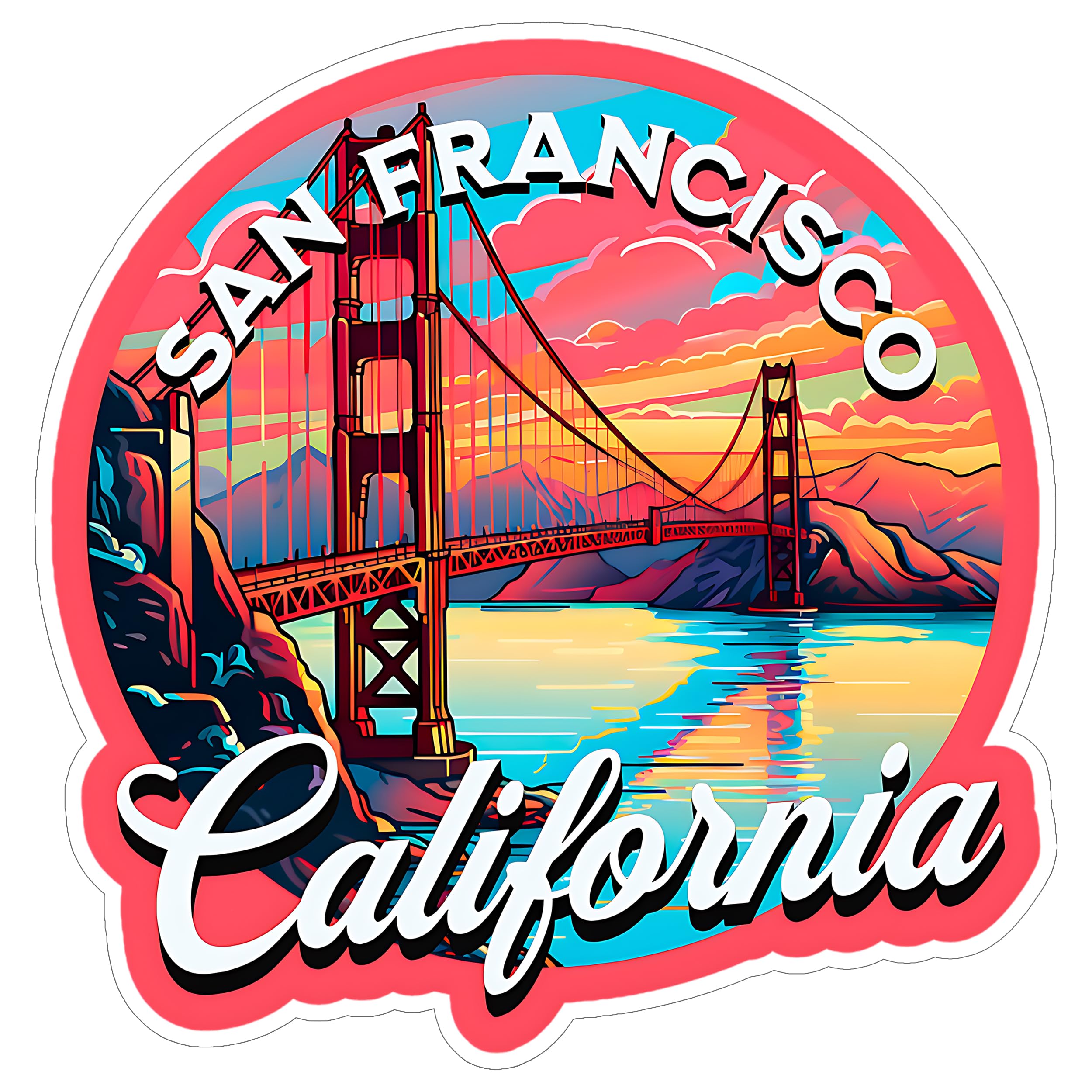 San Francisco California Sticker 4 Inch Travel Souvenir City Destination - Waterproof Vinyl Decal for Laptop Water Bottle Car Tumbler - Durable