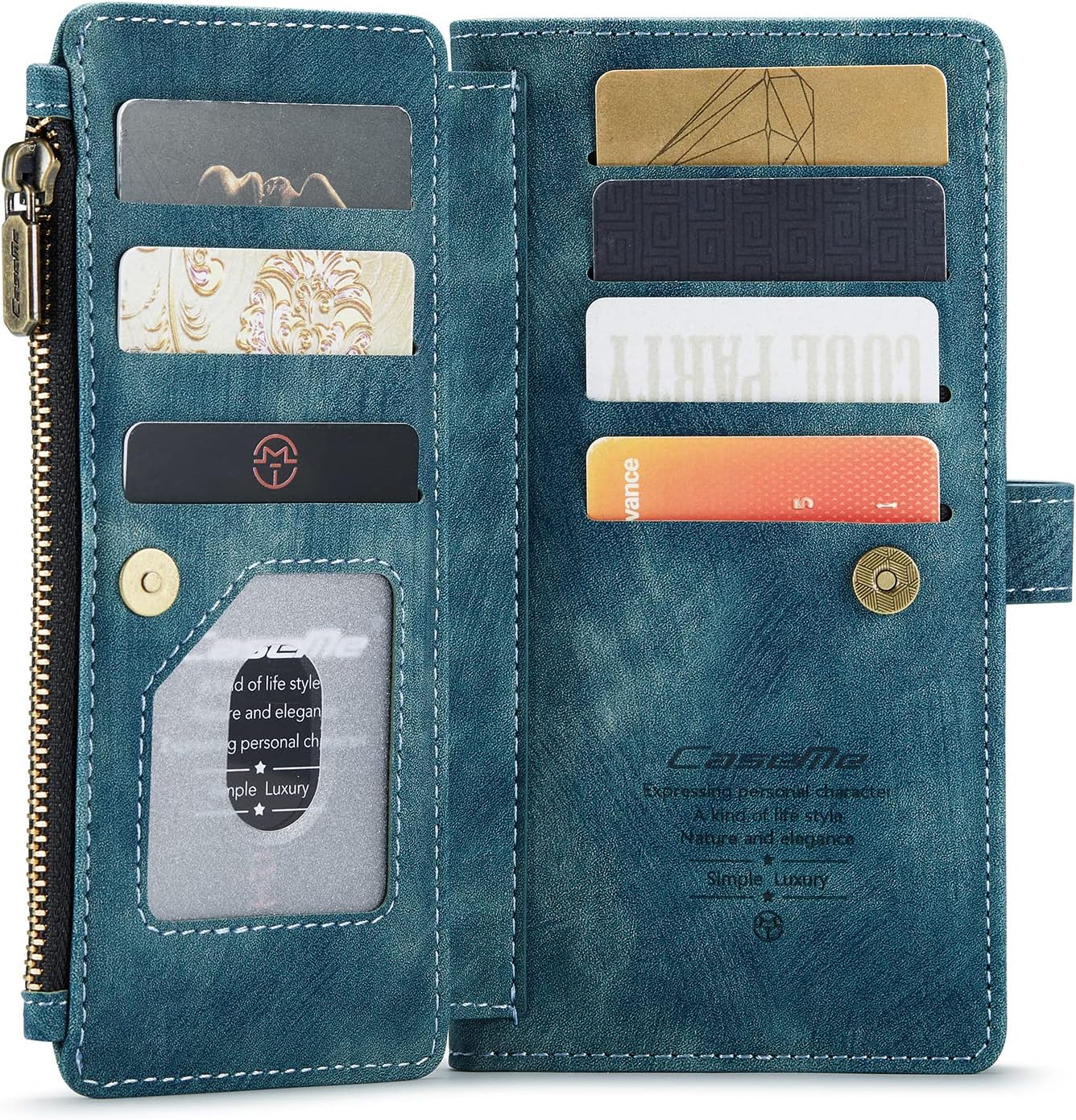 Genuine Leather Holster Cell Phone Case 10 Cards Slot Wallet Zipper Purse RFID Blocking Cover Stand for Samsung Galaxy A13 5G 2022 (A13, Blue)
