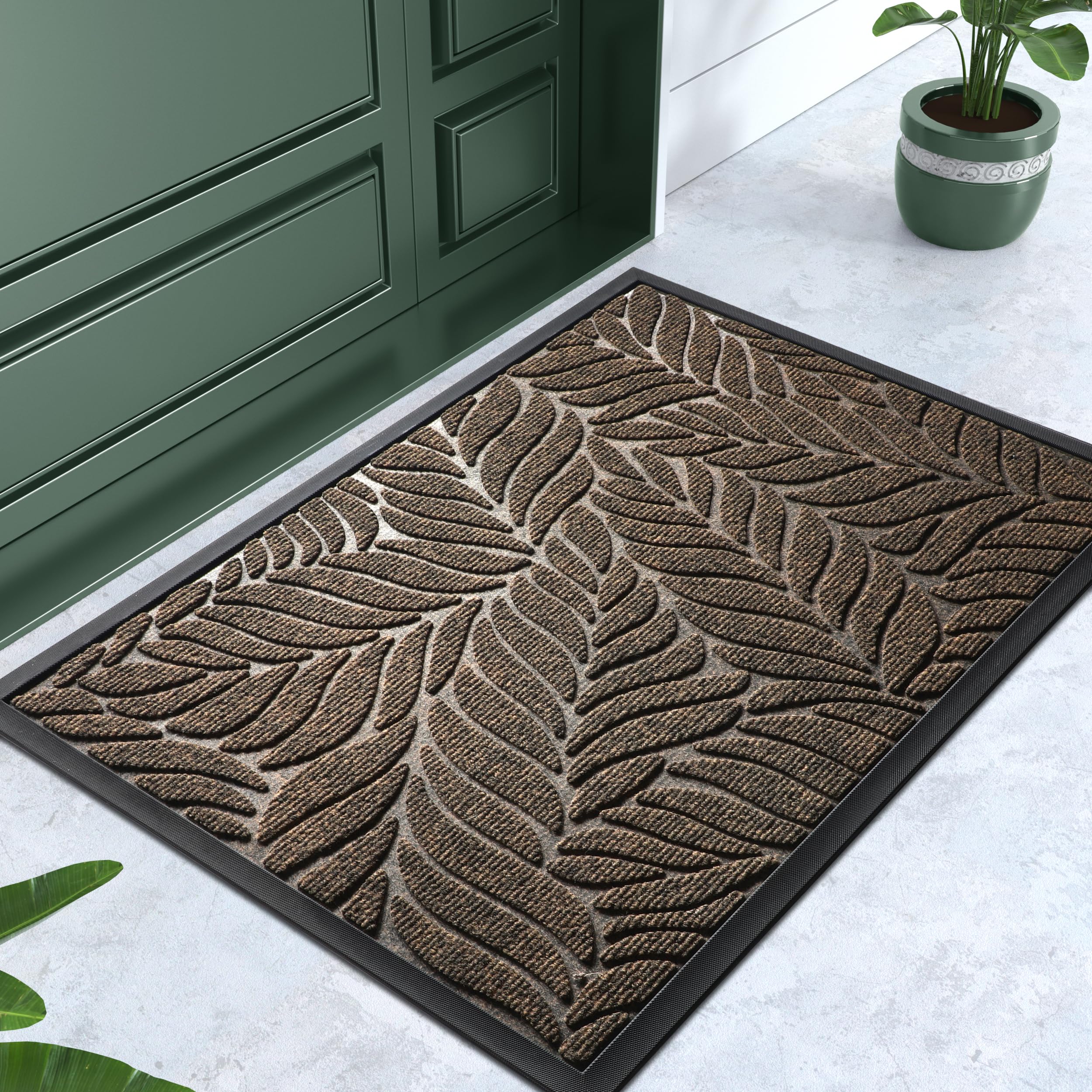 Yimobra Front Door Mat Outdoor Indoor, 29.5x17 All-Season Waterproof Door Mat Outside Entrance, All-Weather Non-Slip Outside Doormat for Garage Patio Entryway, Brown