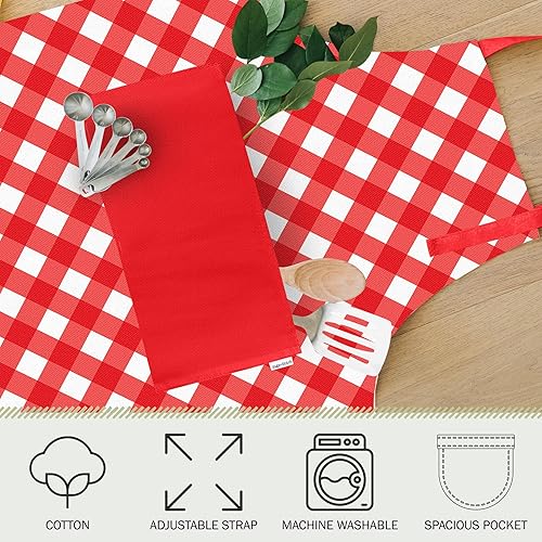 Miniatura 3 de Delantal de cocina de diseño ajustable para adultos, delantal de cocina 100% algodón lavable a máquina con bolsillos y hebilla ajustable para el