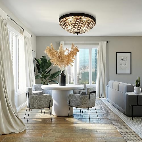 Miniatura 2 de COTULIN Moderna y elegante lámpara de techo de cristal negro  Lámpara de techo de 2 luces para dormitorio, sala de estar, pasillo y cocina