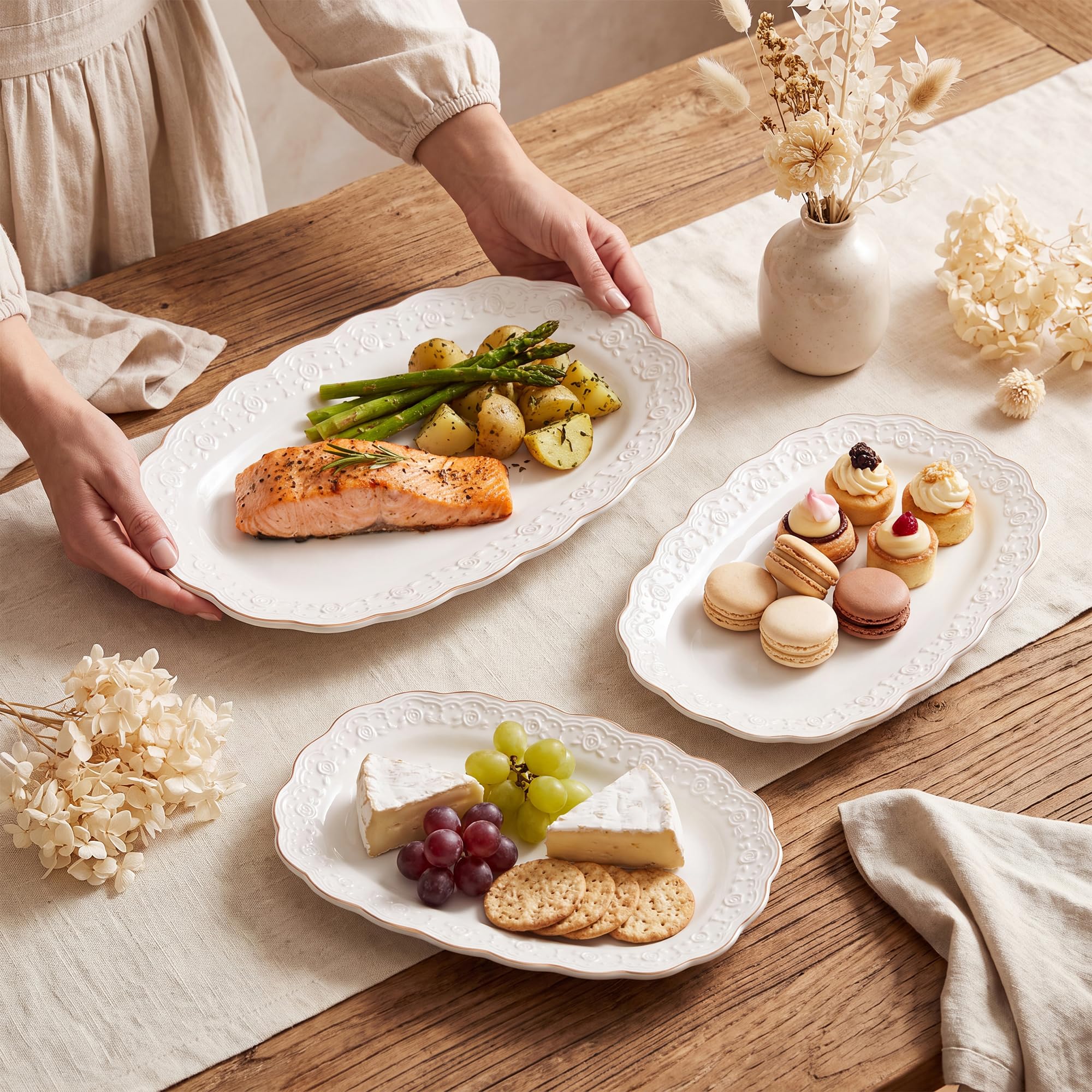 KASSEL Elegancka ceramiczna taca do serwowania z podstawką - kwadratowe tace do serwowania na imprezę, wakacje, catering, bufet, unikalna konstrukcja, piekarnik (owalny)