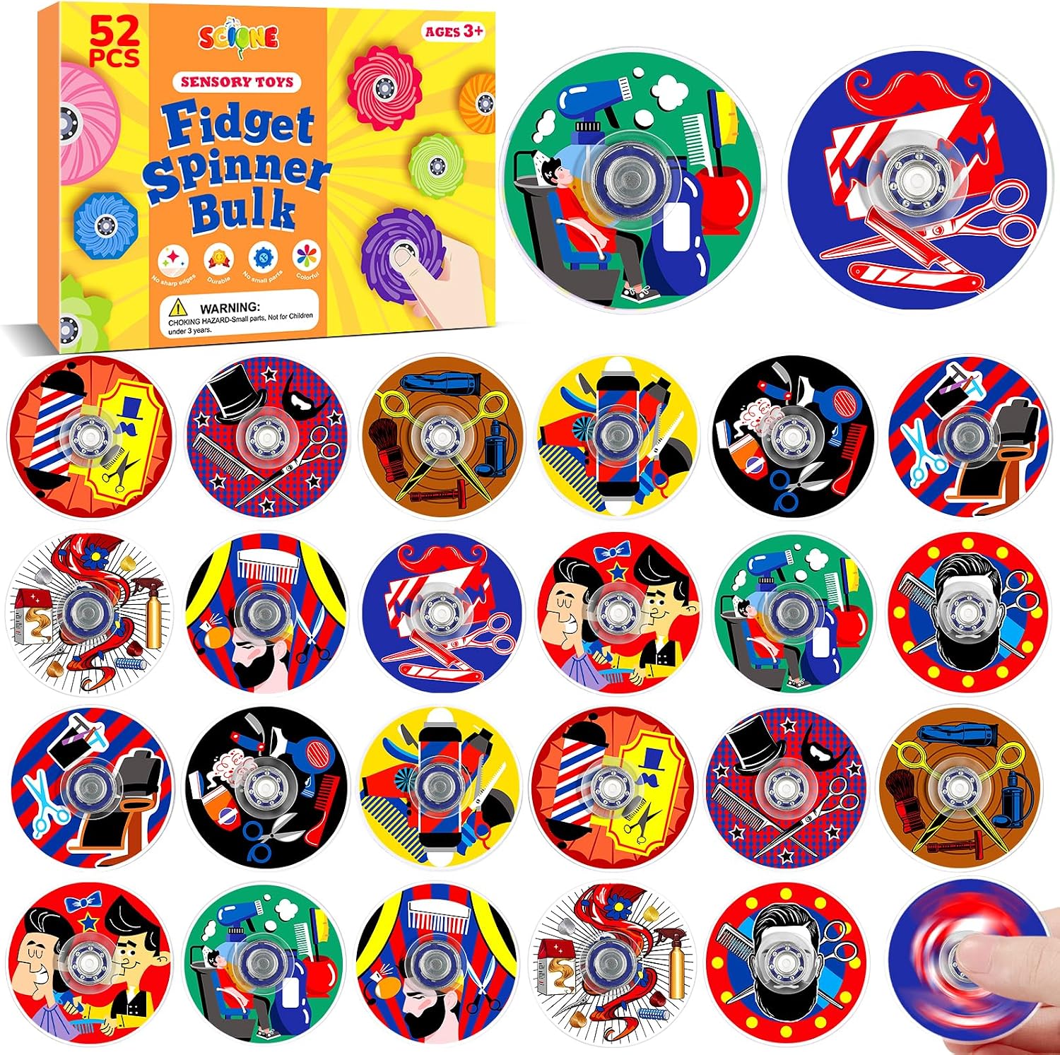 SCIONE 52 Pack Barber Party Favors Fidget Spinner for Kids Birthday