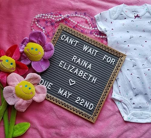 Miniatura 5 de Woodburned Felt Letter Board Set with Stand, 340 White Letters, Bag and COA - Limited Edition Mandala Design - Dark Gray Felted Board in a 10x10