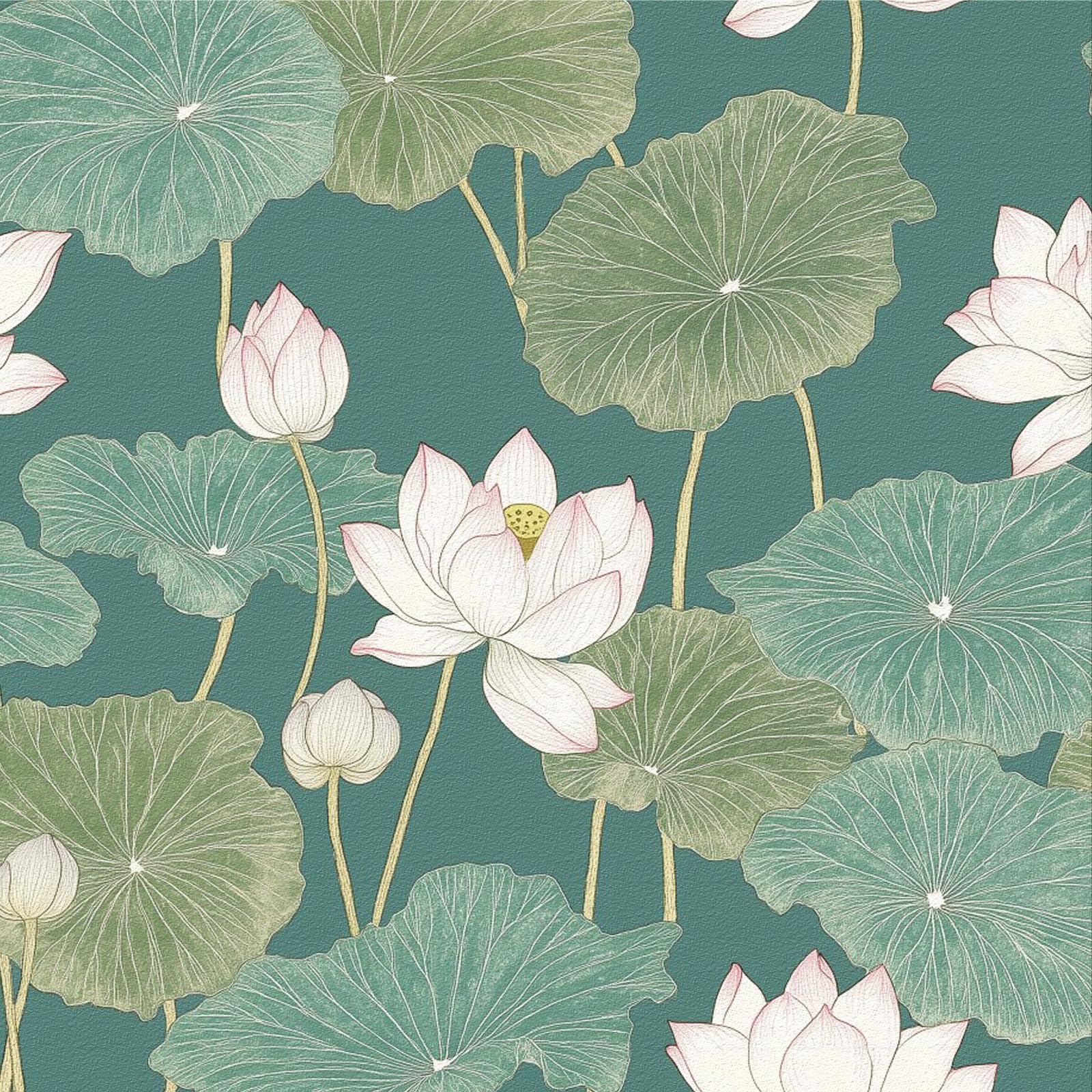 Peel and Stick Wallpaper Green Floral, 44 x 1000 cm Watercolor Lotus Self Adhesive Wallpaper Boho Modern Lotus Floral Leaf Botanical Self Adhesive Furniture Wrap for Living Room,Bathroom,Cabinets