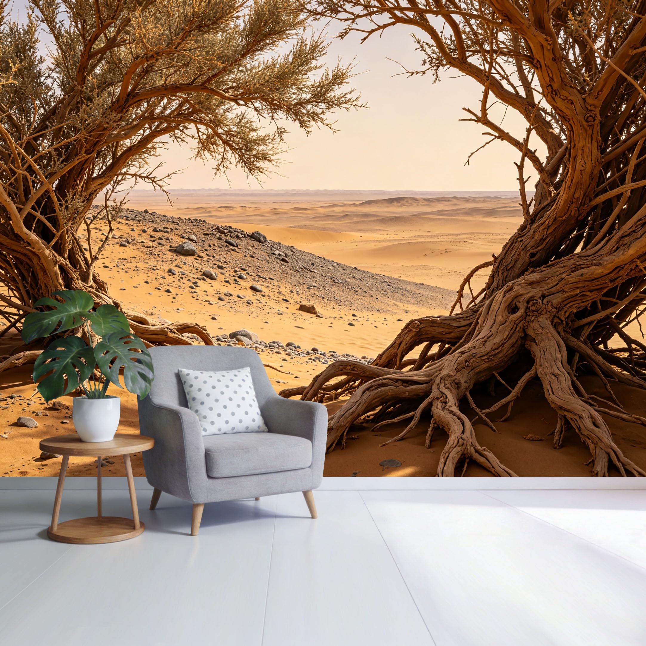 Custom Size Wall Mural Desert Landscape Dune Horizon with Dried Tree Roots Natural Sandstone View Minimalist SelfAdhesive Wall Fabric Removable Wallpaper for Home Office Decor