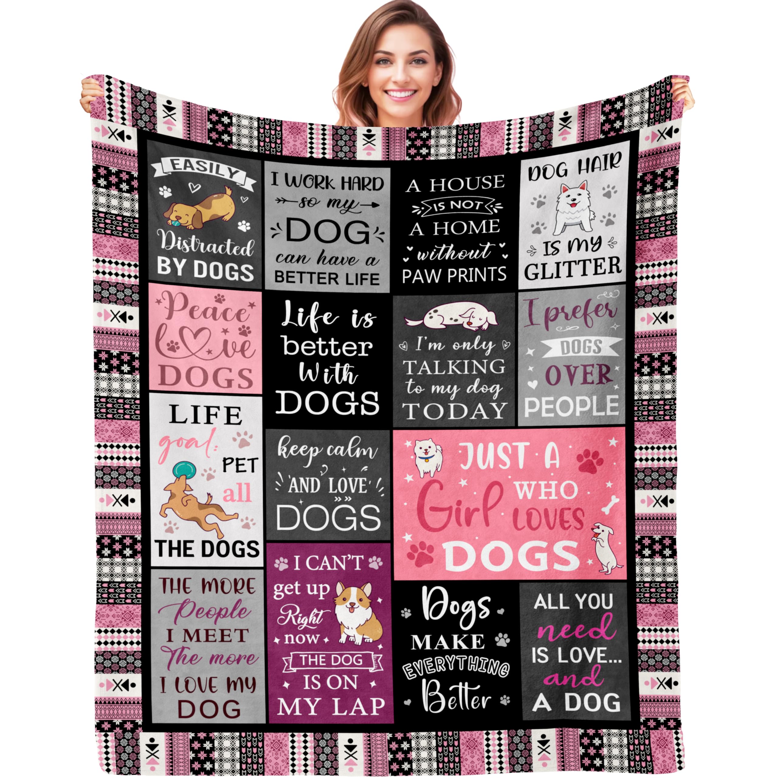 QOJUYODog Mom Gifts for Women, Dog Mom Blanket 60"x50", Dogs Lovers Gifts for Women