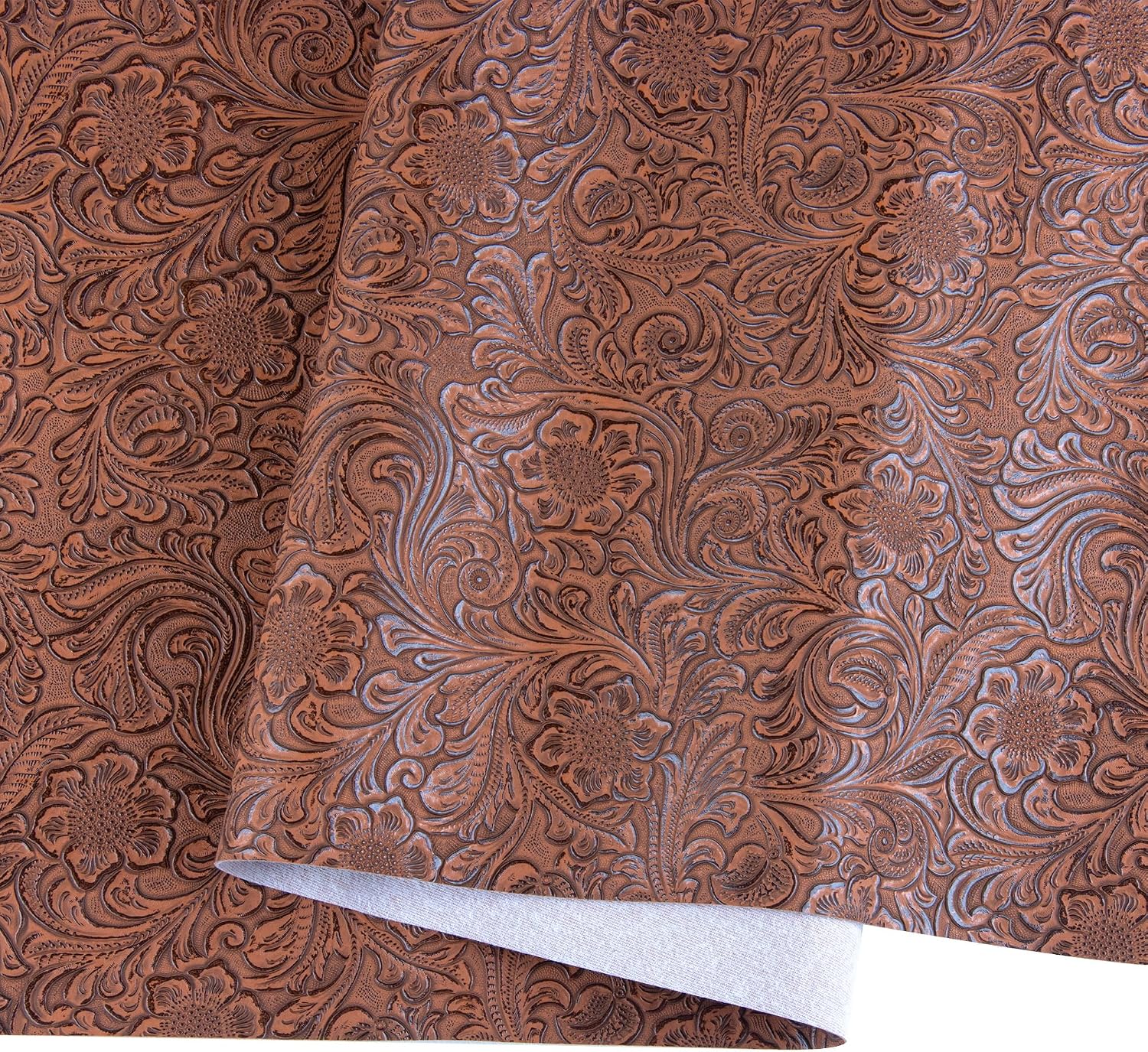 Faux Leather Fabric 1 Yard Cut 36"X54" Embossed Floral Pattern Craft Vinyl for Upholstery, DIY Crafts, Handbags, Durable and Soft Home Decor Fabric (Brown)