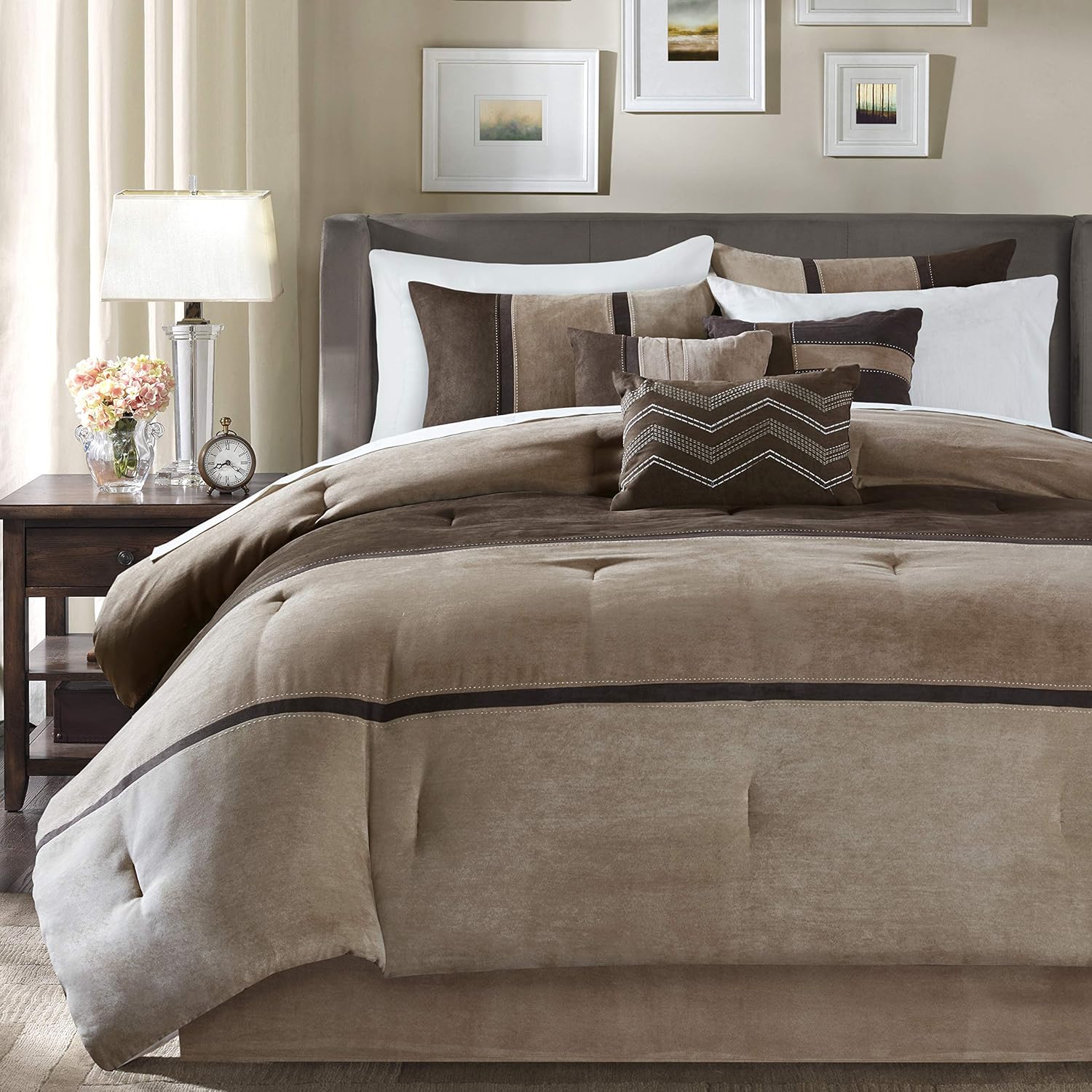 Exclusive Special Madison Park Palisades King Size Bed Comforter Set Bed In A Bag - Brown, Taupe , Pieced Stripe – 7 Pieces Bedding Sets – Micro Suede Bedroom Comforters Best Promo Madison Park Palisades King Size Bed Comforter Set Bed In A Bag - Brown, Taupe , Pieced Stripe – 7 Pieces Bedding Sets – Micro Suede Bedroom Comforters