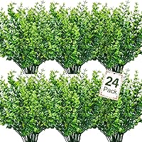 OuddyDecor 24 Bundles UV Resistant Artificial Boxwood Greenery Stems - Fake Outdoor Indoor Plants for Porch Garden Kitchen Home Decor
