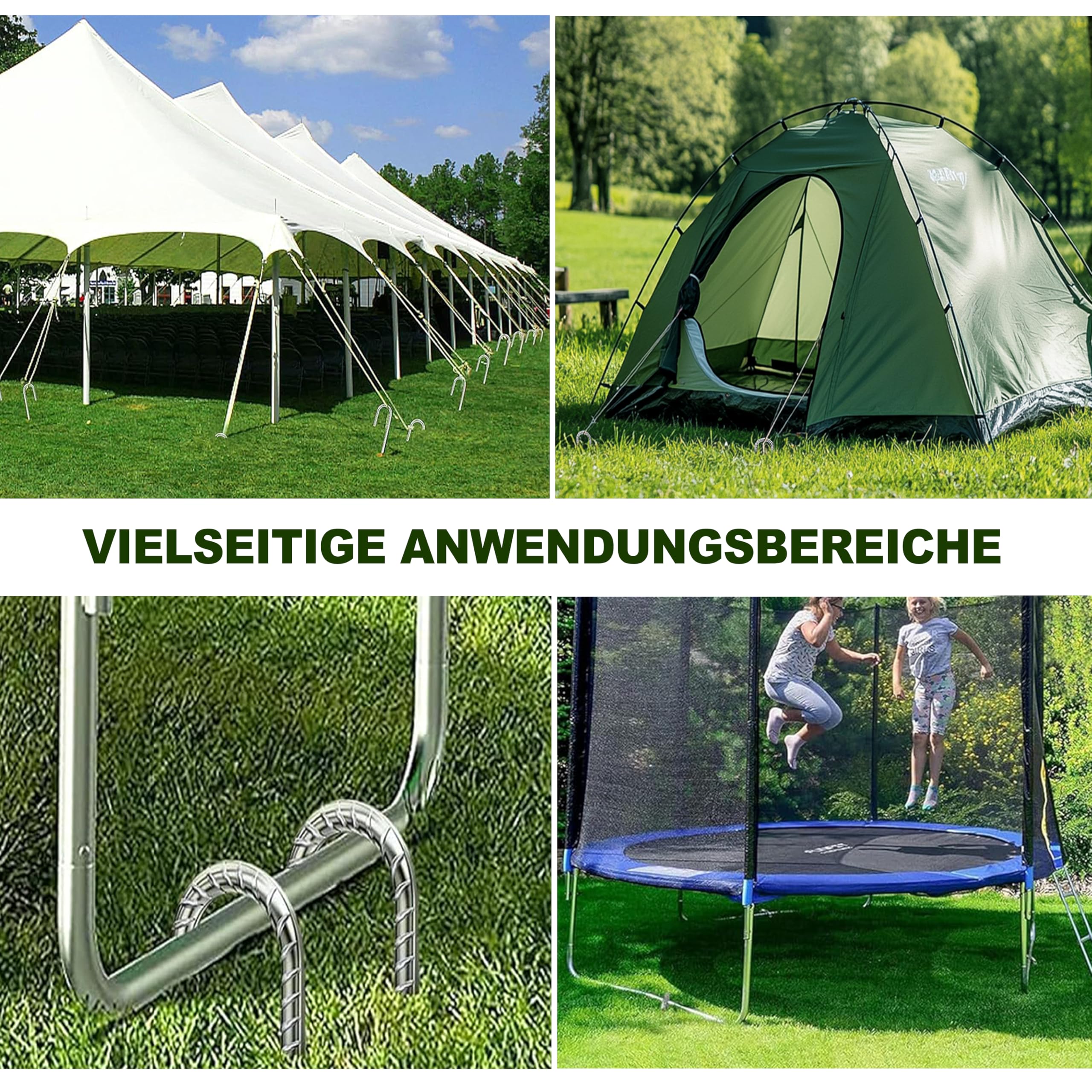 Sensylectra Bodenanker Heringe 30cm,Verzinkter Stahl Bodenanker Trampolin,Stabil Zeltheringe Erdnage,Camping Zelt Heringe für Zelten, Camping, Zaun (U, 6 Stück) Sport & Freizeit