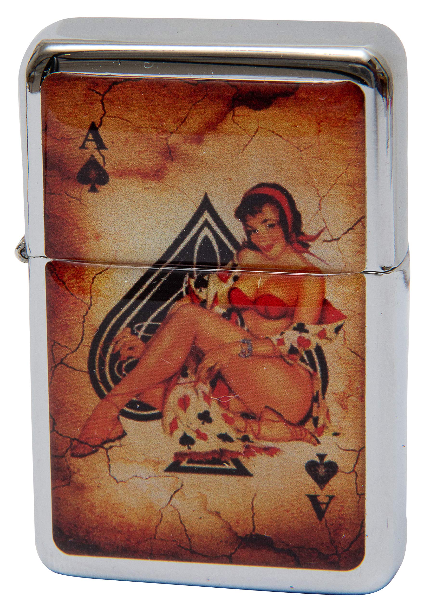 GL Leather Accessories Windproof Petrol Oil Lighter - Ace Of Spades