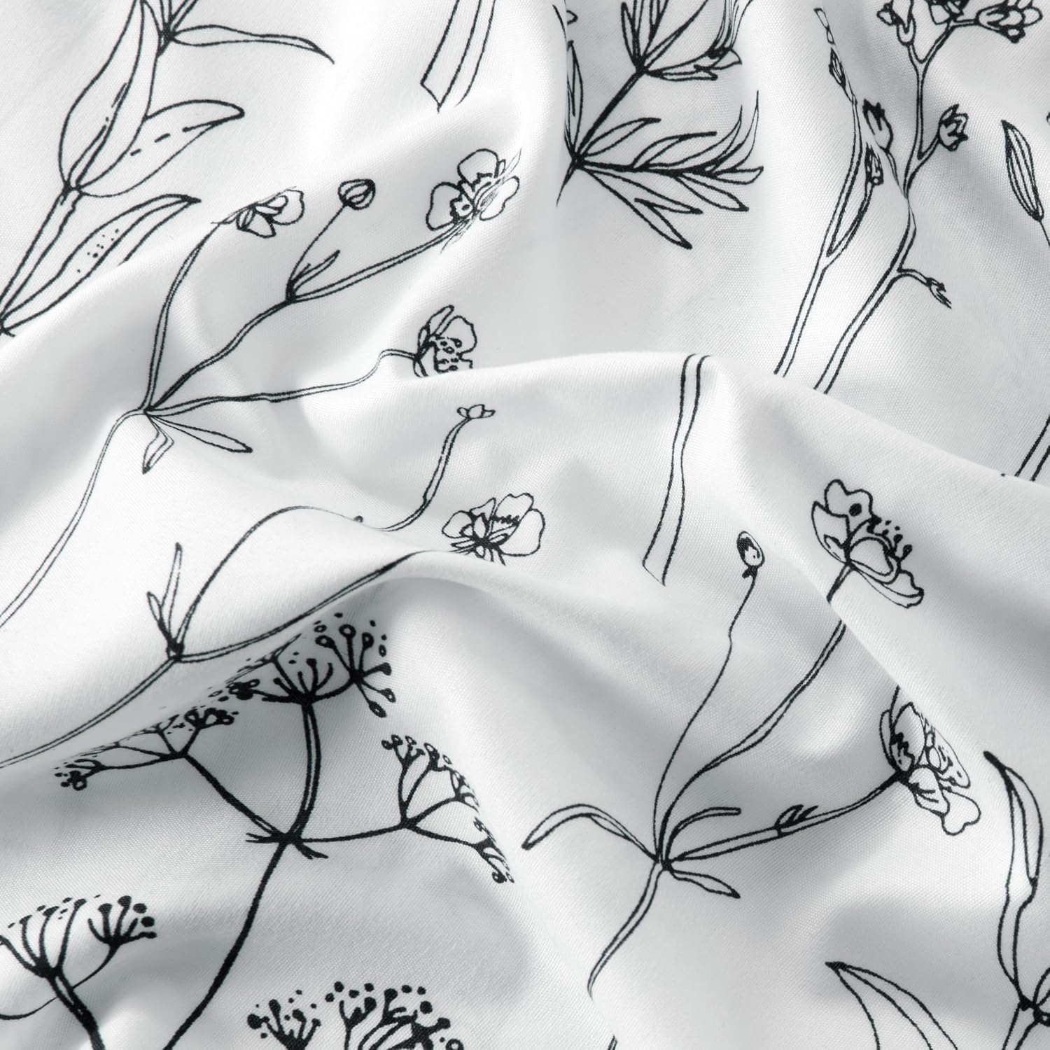 Standard Size Pillow Cases Set of 2, 20x26, Black and White Plant Patterns