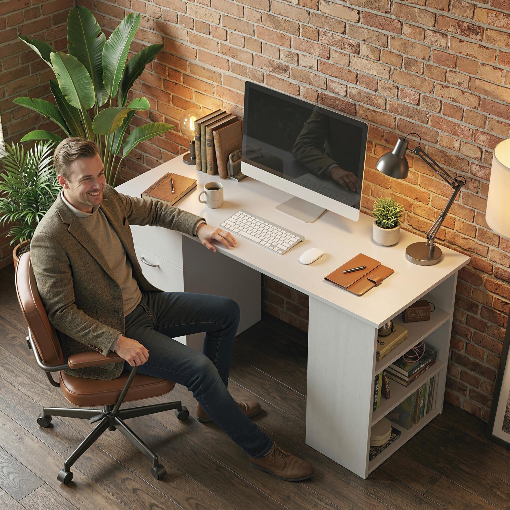 HOMCOM Scrivania Porta PC con 3 Cassetti e 3 Ripiani, Scrivania per Camera e Ufficio in Legno 120x49x72cm Bianco