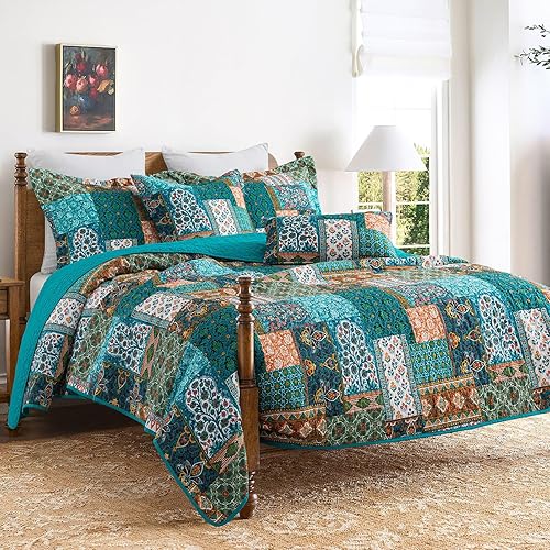 Vista 28 de BEDISELY Colchas de algodón tamaño Queen, colcha ligera estilo granja tamaño Queen (90 x 98 pulgadas), juego de ropa de cama floral suave y Casa