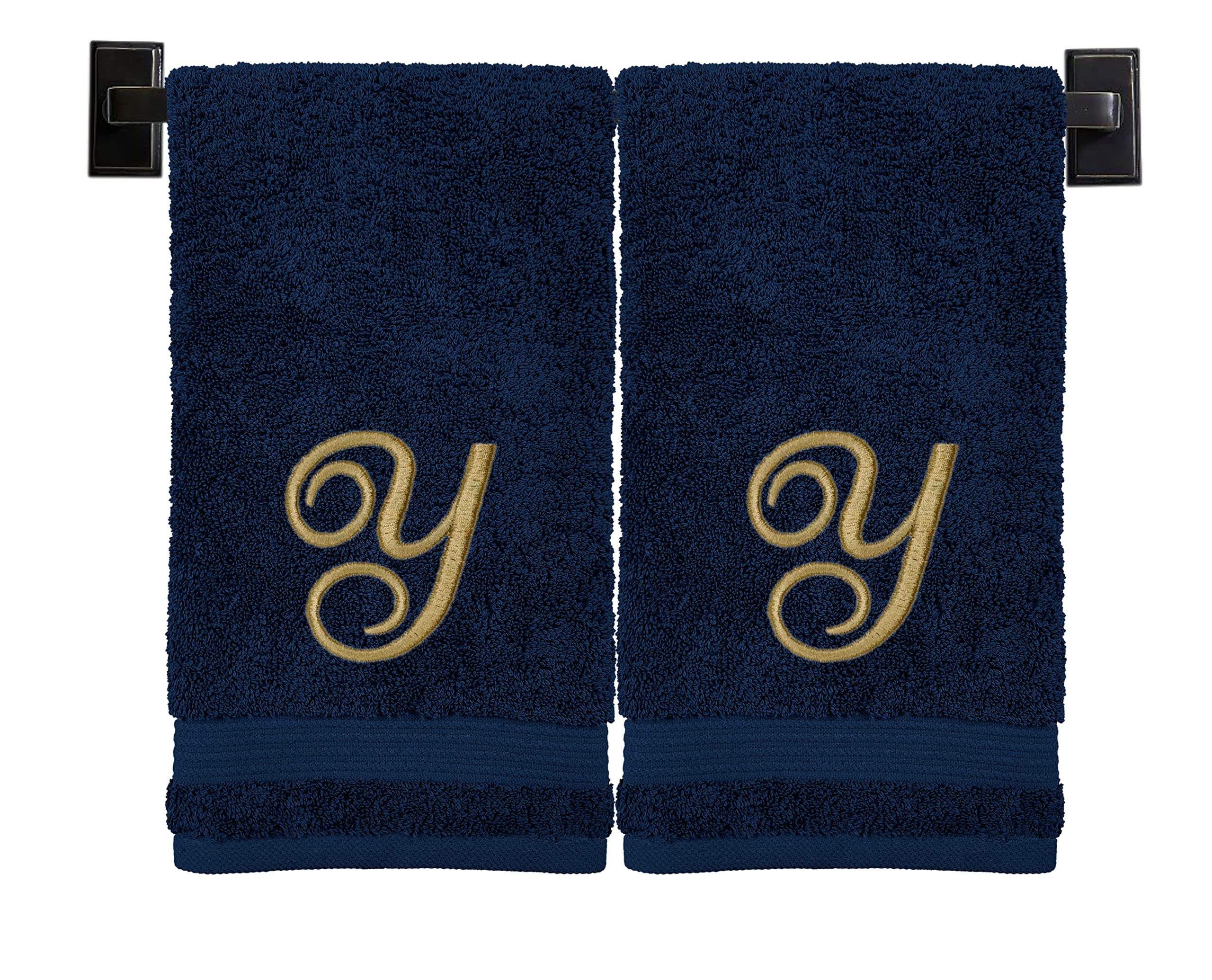 Custom Luxury Towels Blue Hand Towels for Bathroom - Monogrammed | Luxury Cotton Turkish Towels | Embroidered in USA | Set of 2 | Choose Set Color and