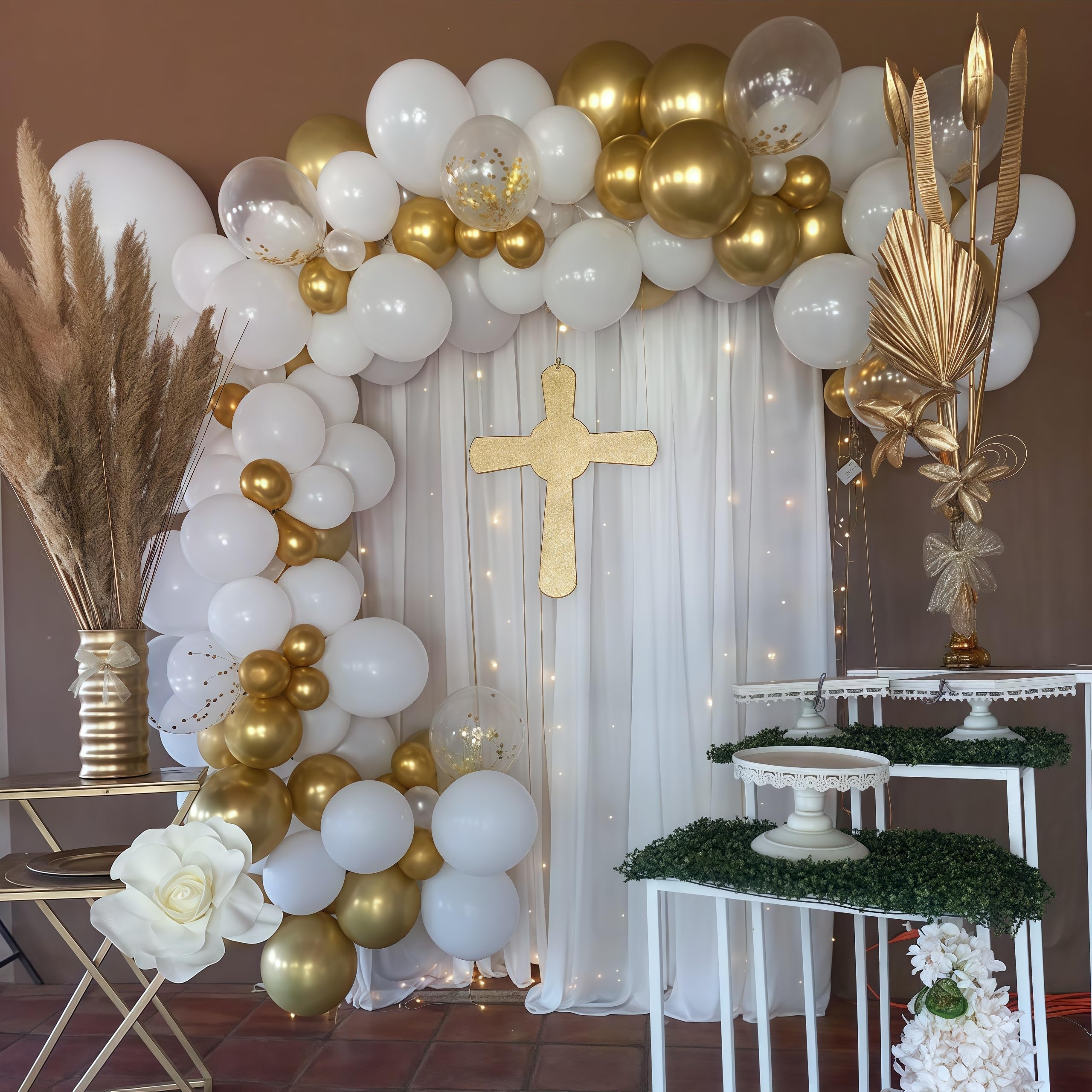 Isndare Metallic Gold Balloons Set, 35pcs 12 Inch White Gold Confetti Latex Balloons, Perfect for Birthday, Wedding, Engagement, Bridal Shower, Baby New Year, Unisex Adults 1