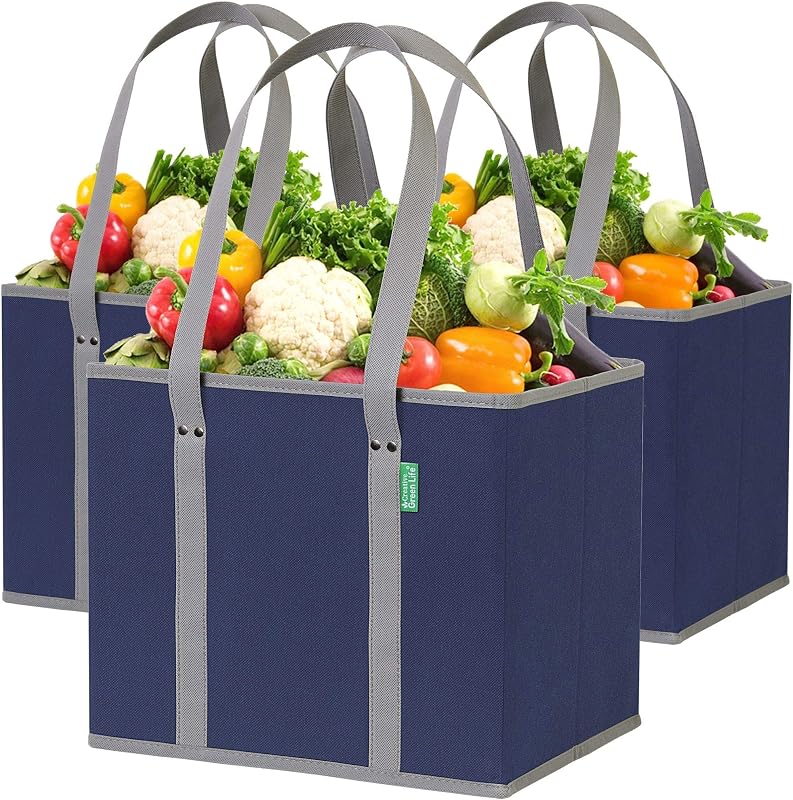 Bolsas de supermercado reutilizables (paquete de 3) - Bolsas de compras resistentes, azules