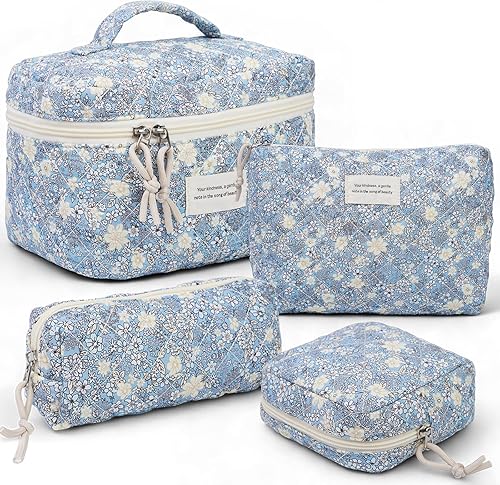 Miniatura 18 de VIWIME Bolsa de cosméticos de maquillaje, grande, de algodón, acolchada, de viaje, coquette, estética, linda, floral, bolsa de maquillaje