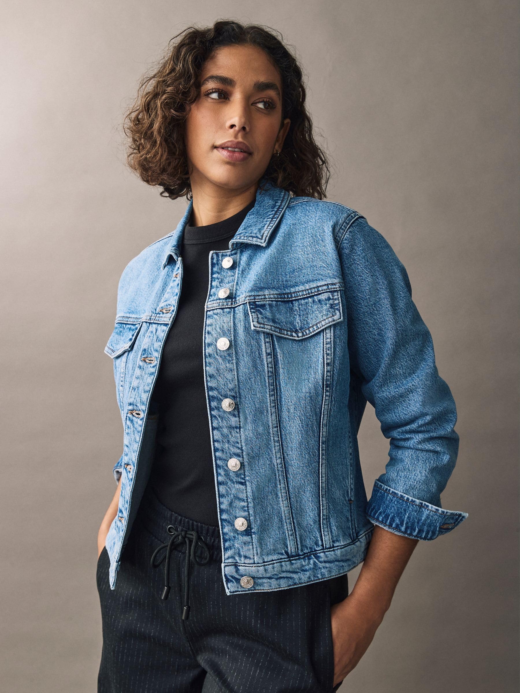 NEXT Mujeres Chaqueta Vaquera de Corte Ajustado para Busto Grande