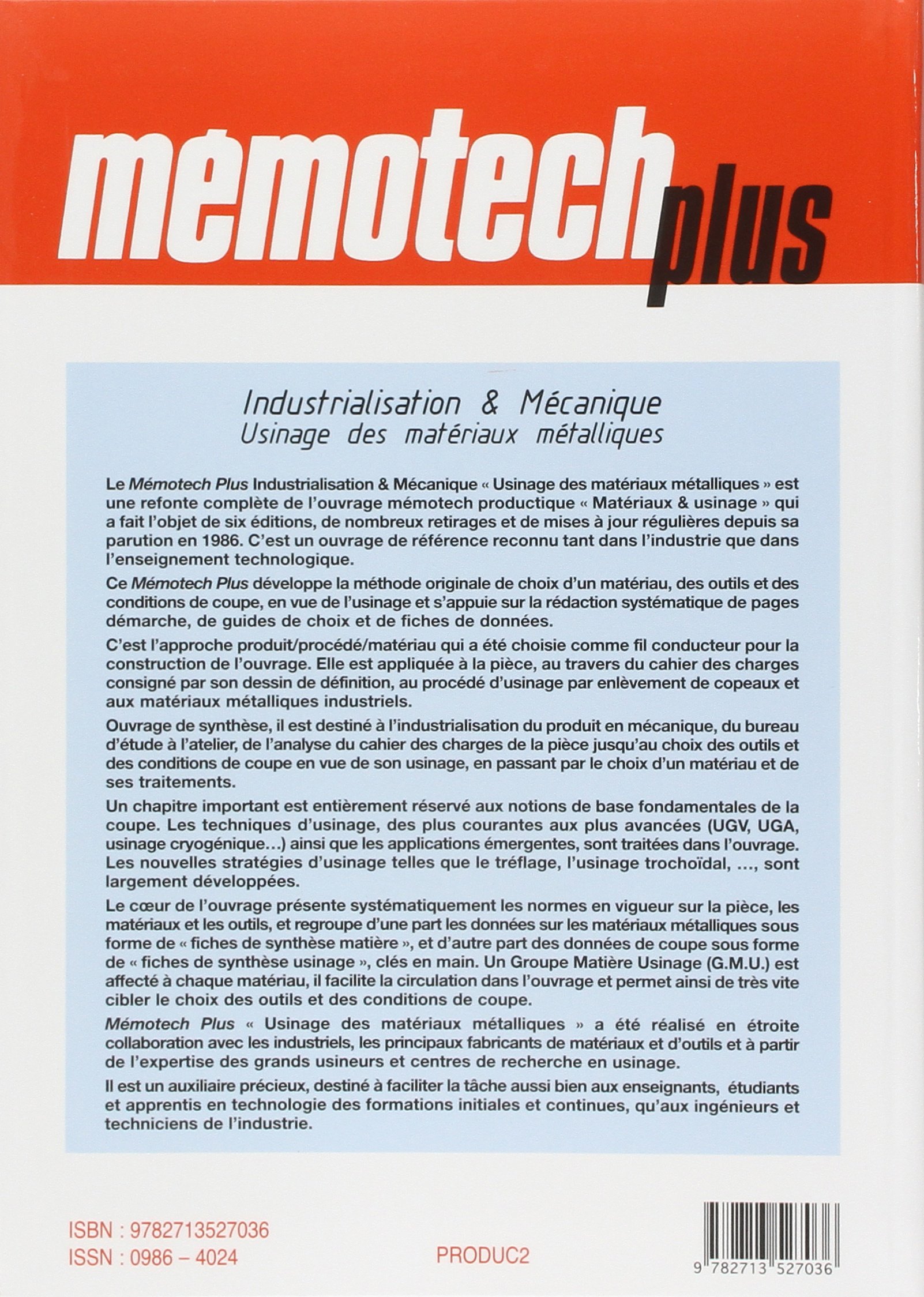 Mémotech Plus Industrialisation et mécanique STS IUT CPGE Écoles d’ingénieurs Usinage des matériaux métalliques