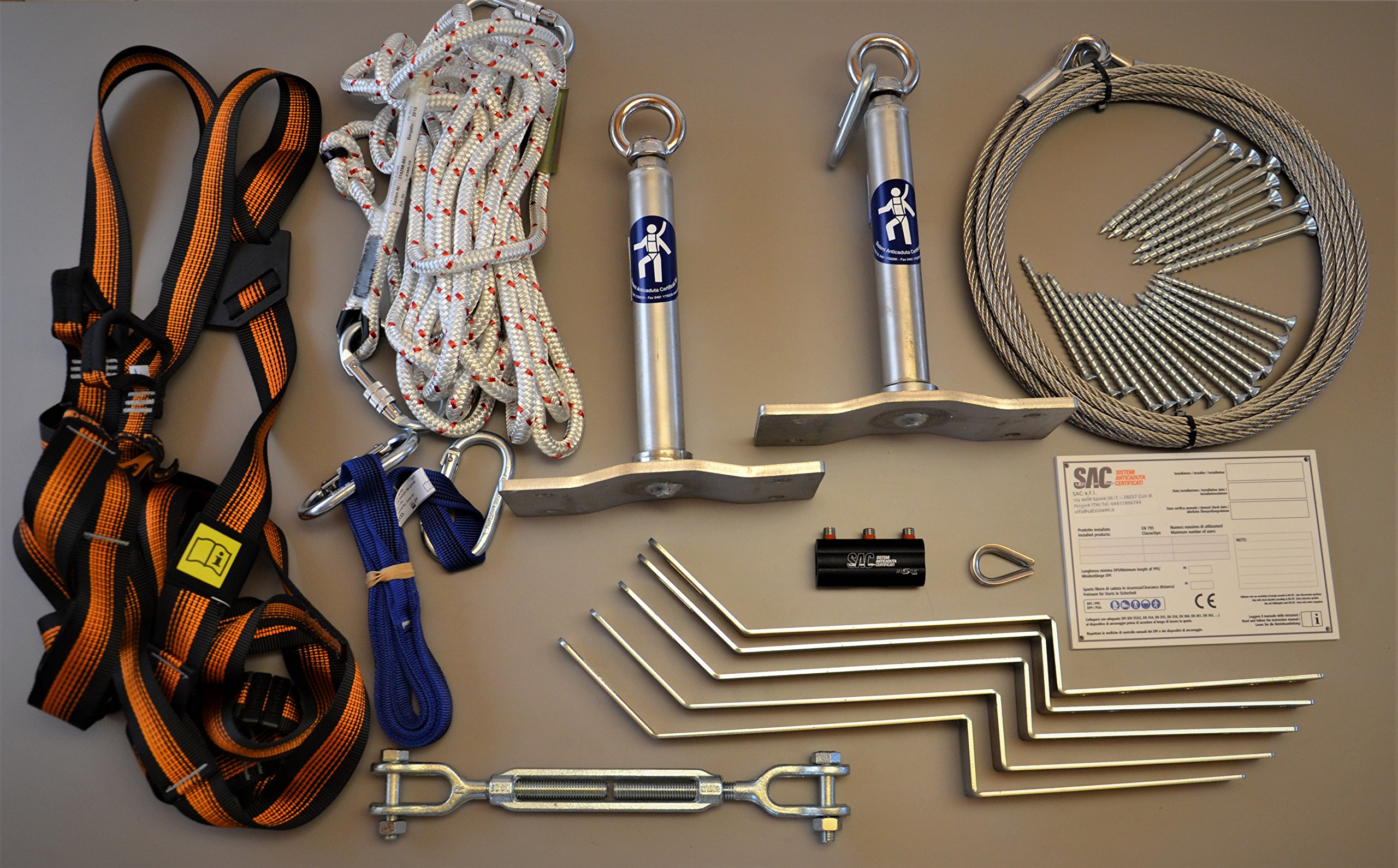 Kit de seguridad fácil (línea de vida) 10 m Base doble inclinación techo de madera