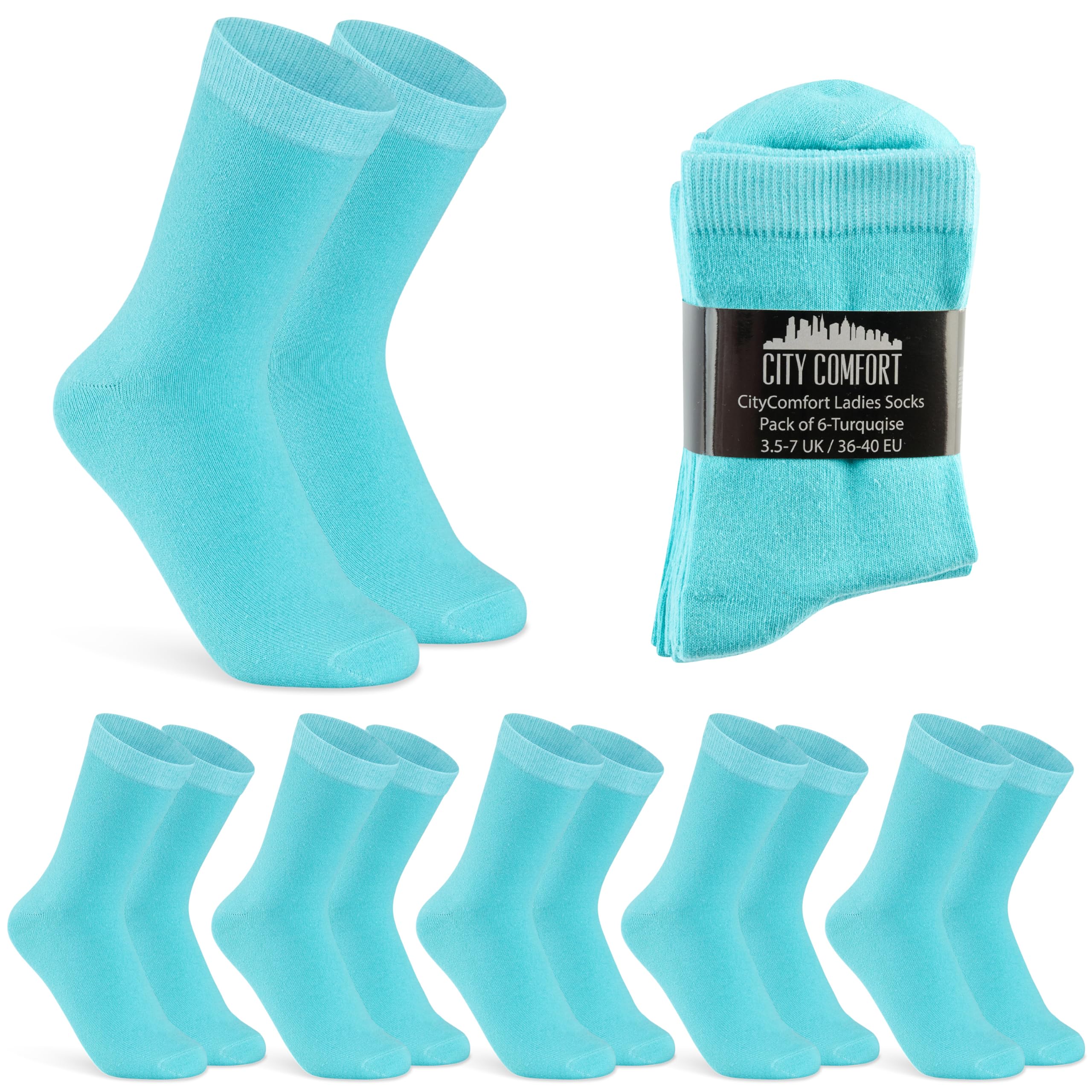 Citycomfort Women's Turquoise 6 Pack Calf Socks, Breathable Stockings Socks For In Multipack, 36-40