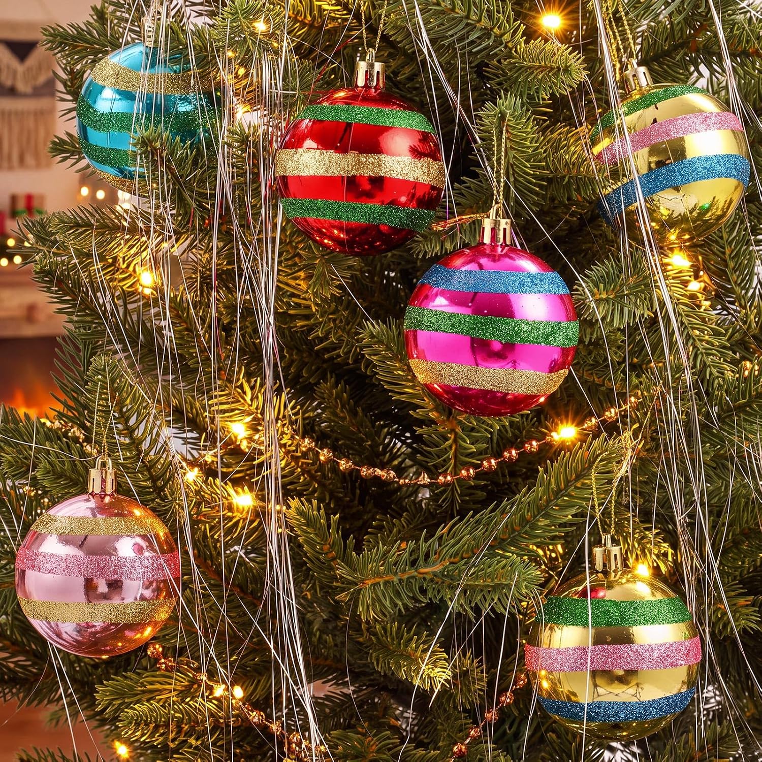 Soulchen Vintage Christmas Tree Ornaments Set, 2.4'' Retro Striped Ball