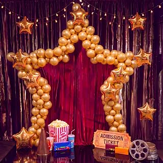 9FT Star Balloon Arch Stand Kit with 110 Gold Balloons | Giant Metal Balloon Arch Frame Backdrop with Base, for Movie Night Birthday Wedding Back to School Baby Shower Party