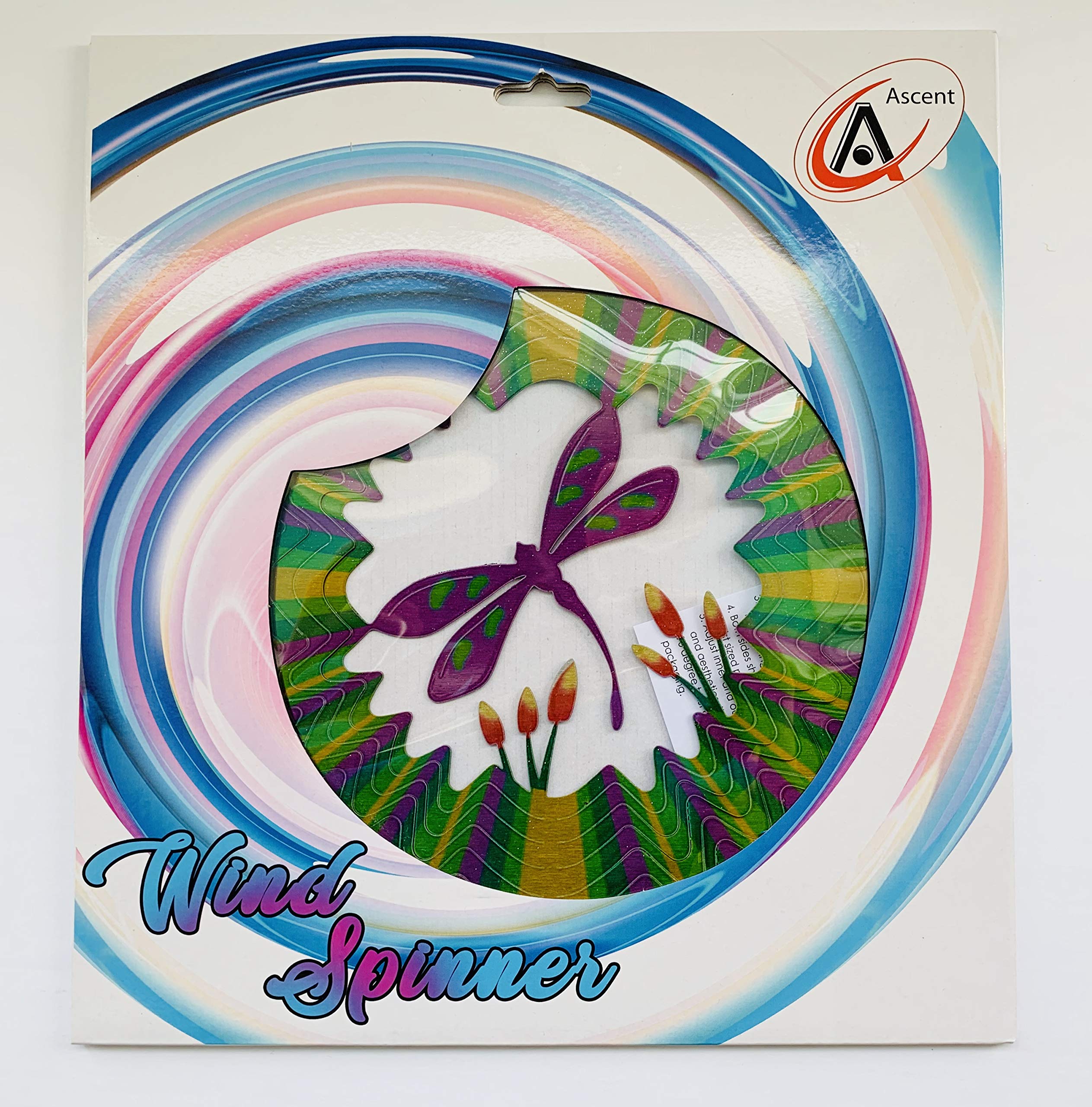 Girandola A Vento Dundee Deco W2202 – Mandala Libellula 30,5 Cm, Colori Viola Verde Giallo, In Acciaio Inox Per Interni/esterni, In Confezione Regalo