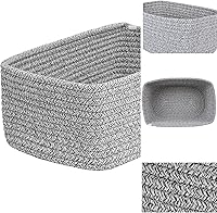 Vista 2 de Cesta de almacenamiento tejida pequeña, cestas de almacenamiento medianas, mini cesta de cuerda de algodón, para estantes, guardería, oficina, baño