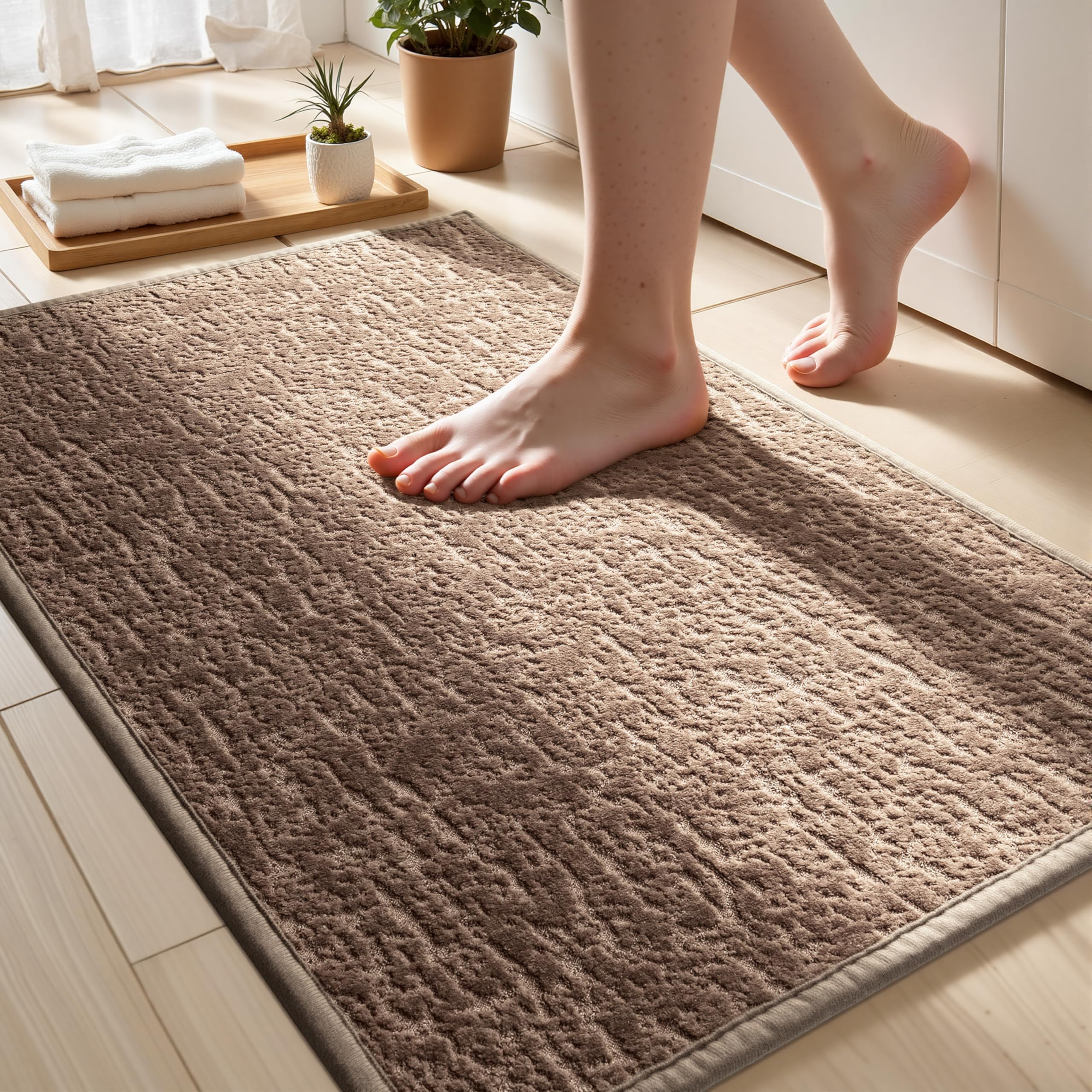 AevitasX Washable Bathroom Rugs Ultra Thin Quick Dry Bath Mat Low Pile Coffee Bath Mats for Bathroom Non Slip Small Shower Rug Fit Under Door,17" × 24
