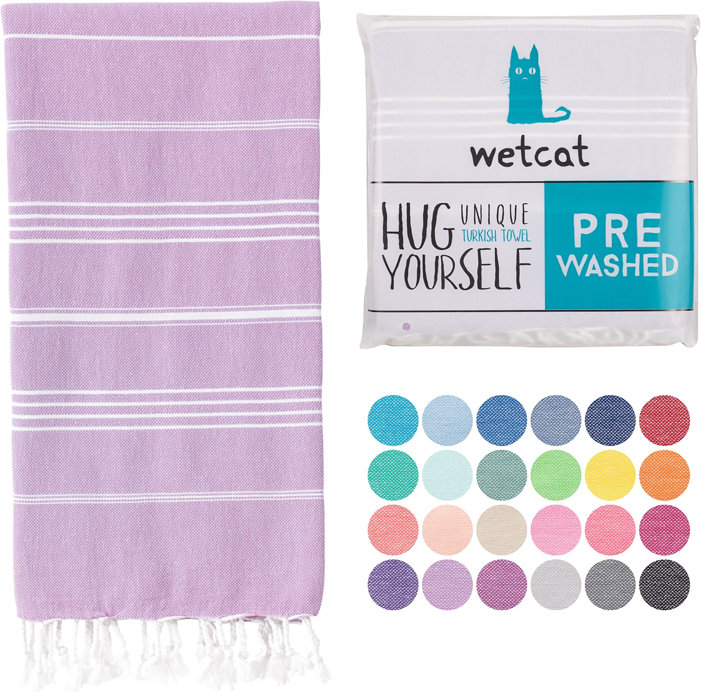 WETCAT Turkish Beach Towel Oversized (38"x71") 100% Turkish Cotton, Made in Turkey - Sand Free, Extra Large, Ultra Soft, Quick Drying, Compact & Lightweight for Travel - Lilac