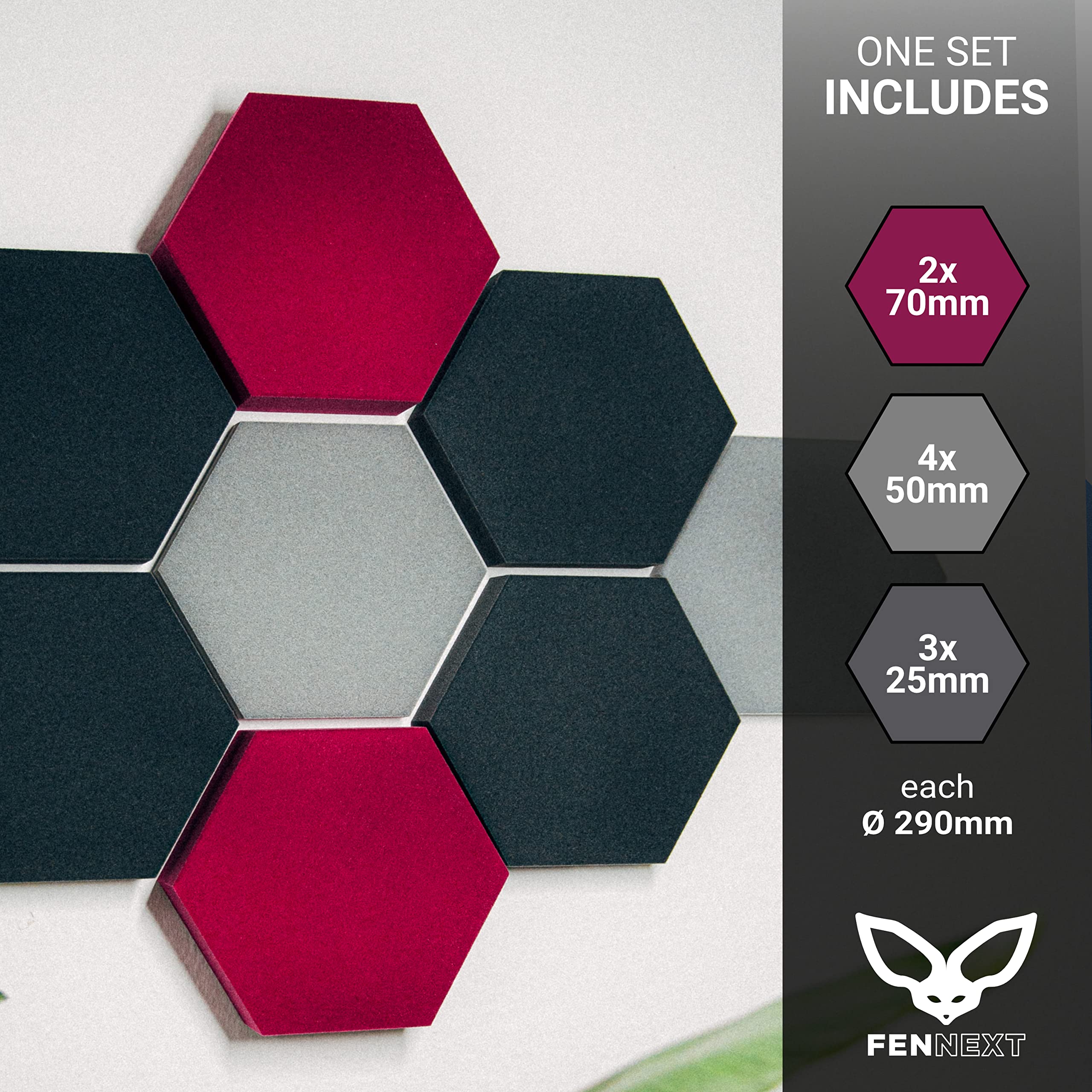 Velvet Pannelli Fonoassorbenti Design – Ottimizzazione del suono e anti-riverbero per gaming, YouTube Studio, ufficio, 9x Pannelli decorativi 3D per parete RUBY LIGHT