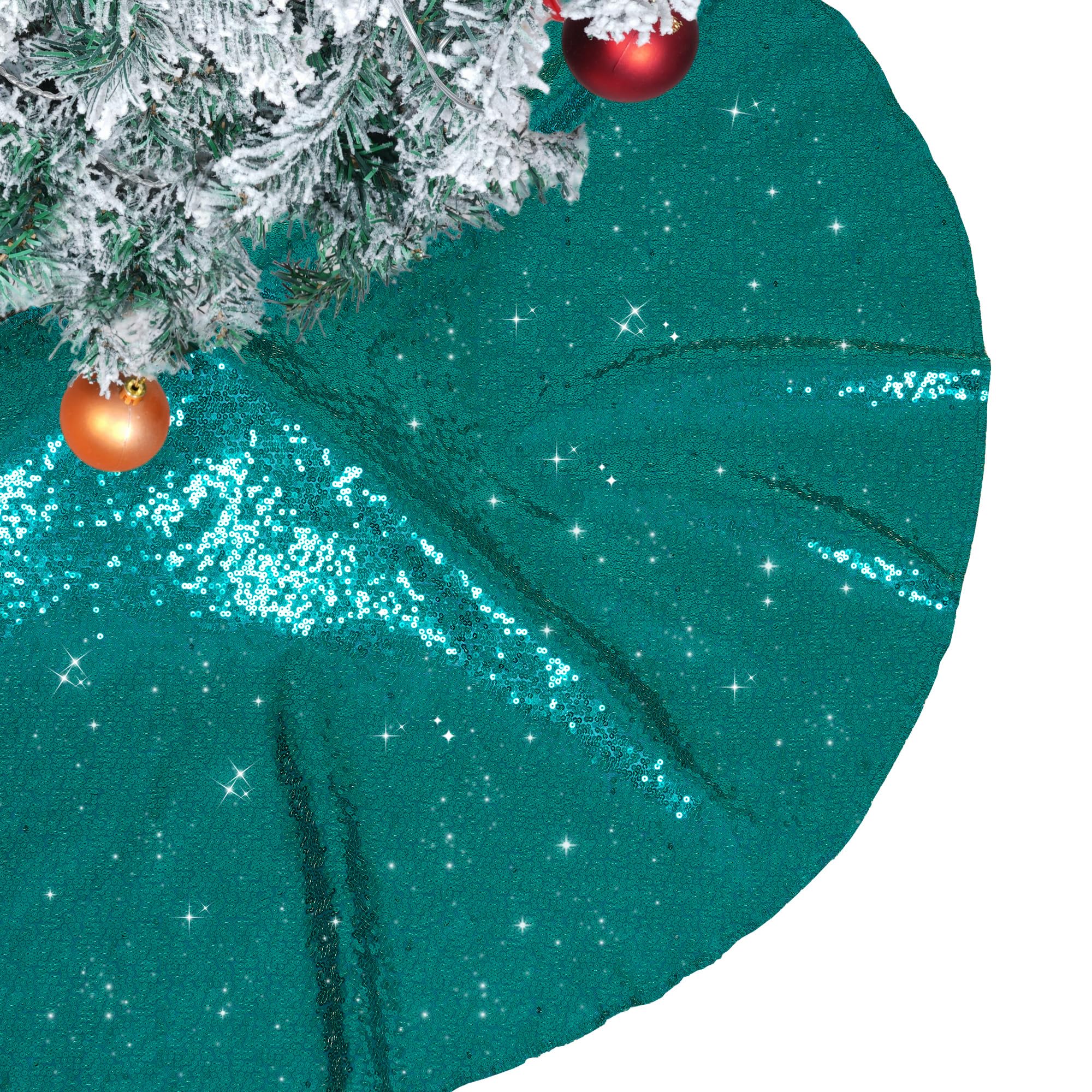 Jupe de sapin de Noël bleu sarcelle 177,8 cm tapis de sapin à paillettes