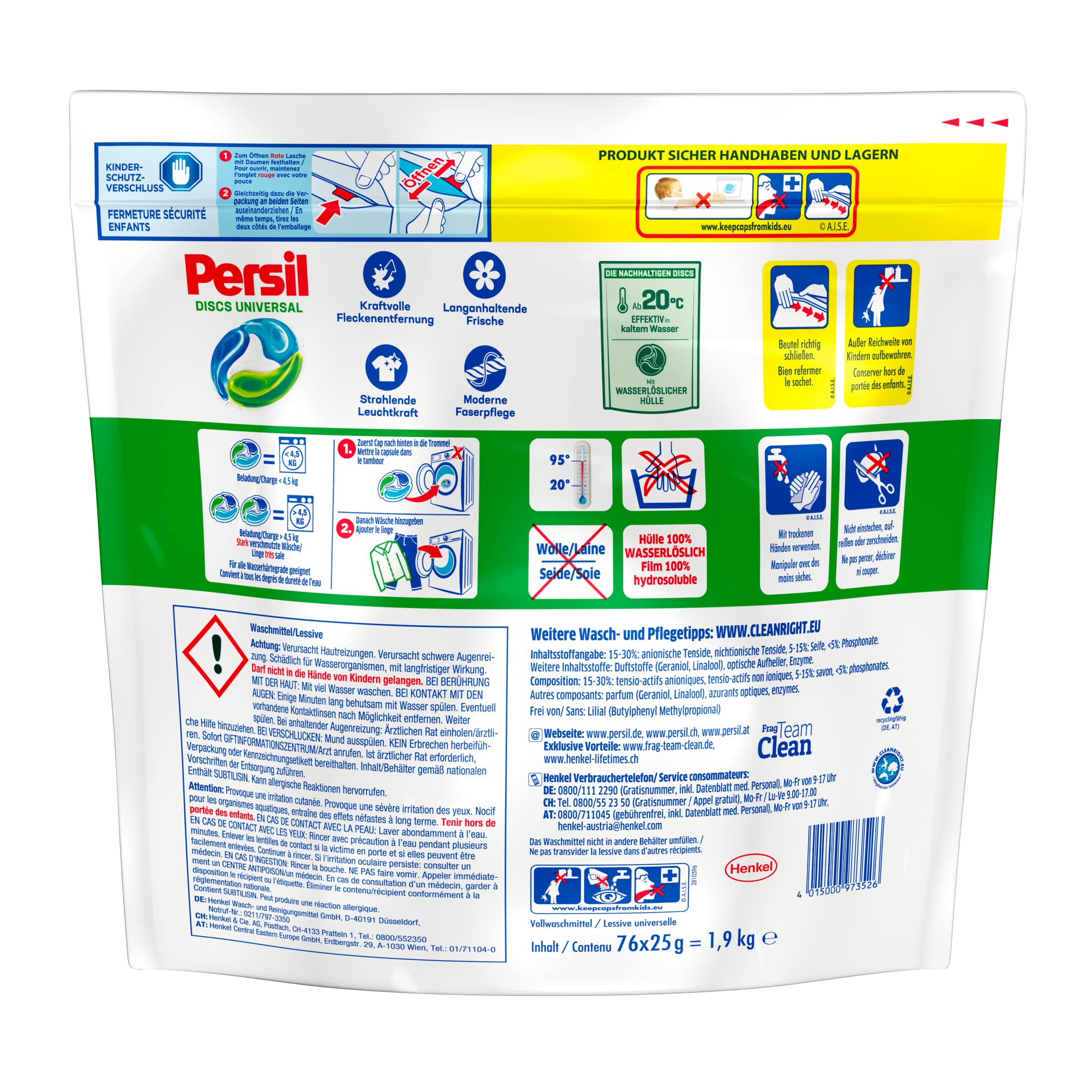 Persil Universal 4in1 DISCS, 152 (2 x 76 Waschladungen), Vollwaschmittel mit Tiefenrein-Plus Technologie bekämpft hartnäckige Flecken, 92% biologisch abbaubare Inhaltsstoffe*