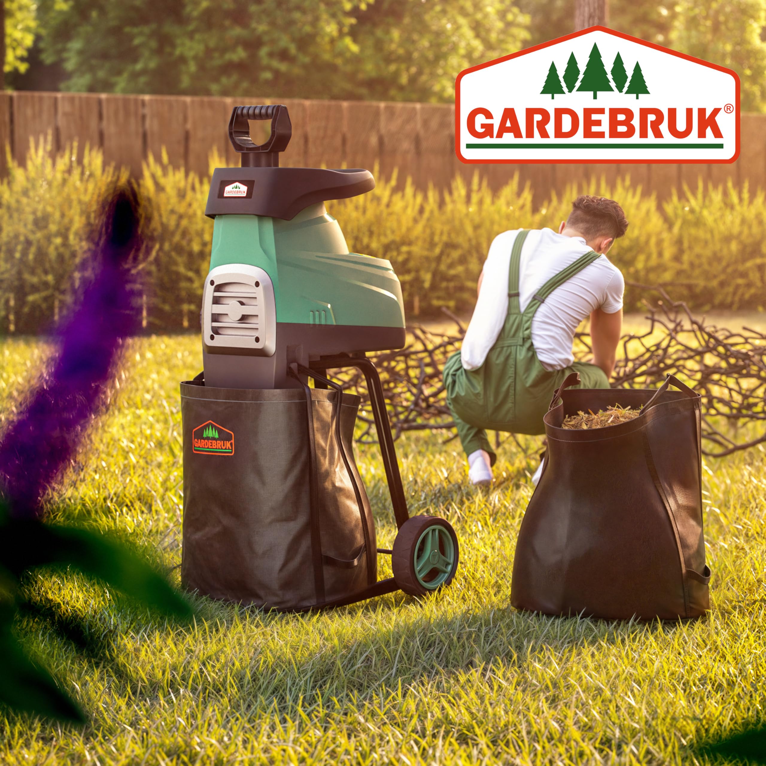 GARDEBRUK® Broyeur de végétaux électrique 3.100W Max. 44mm Sac 2X 60L broyeur à Rotor broyeur végétaux Silencieux à Rouleau Jardin déchets Verts Compost