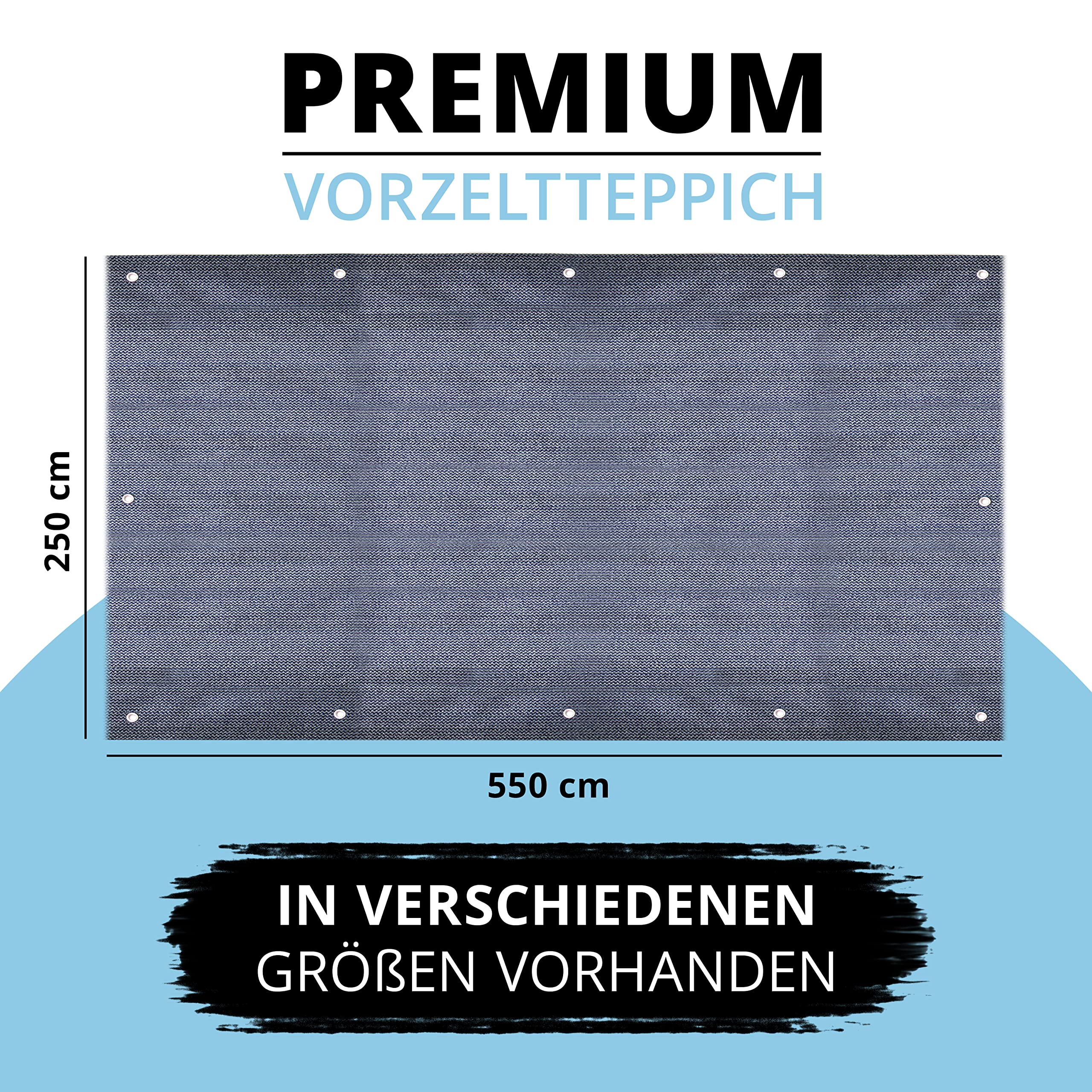 tappeto per tende, materassino da campeggio impermeabile, perfetto per tende, camper, roulotte, colore grigio, grau, 250cm x 550cm