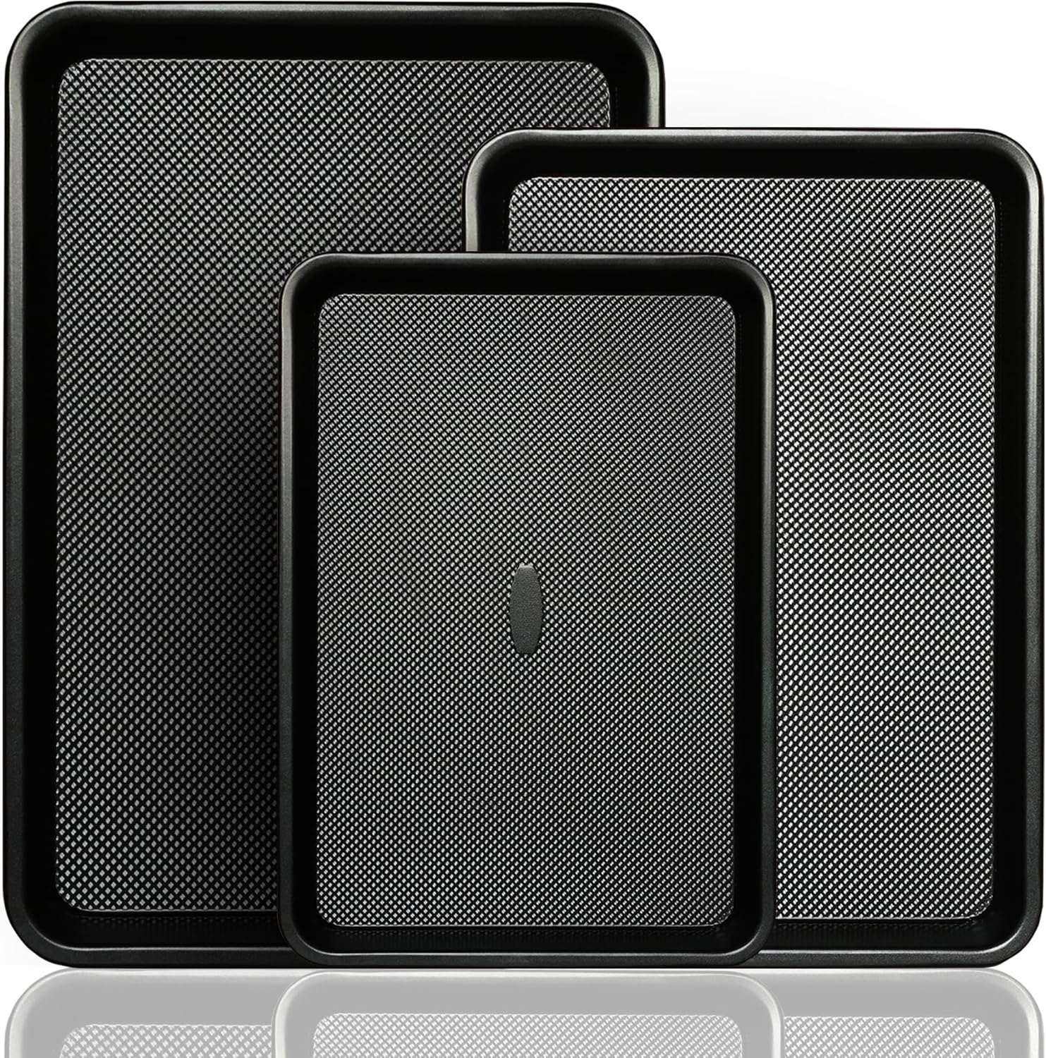 Large Baking Sheet Set of 3, UUKRAVE Cookie Sheets For Baking Non Toxic with Diamond Non Stick Base, PFAS/PTFE/PFOA-Free, Half/Quarter/Jelly Roll Pans, 0.8mm Thick Heavy Duty Cookie Tray, Black - Thumbnail 2