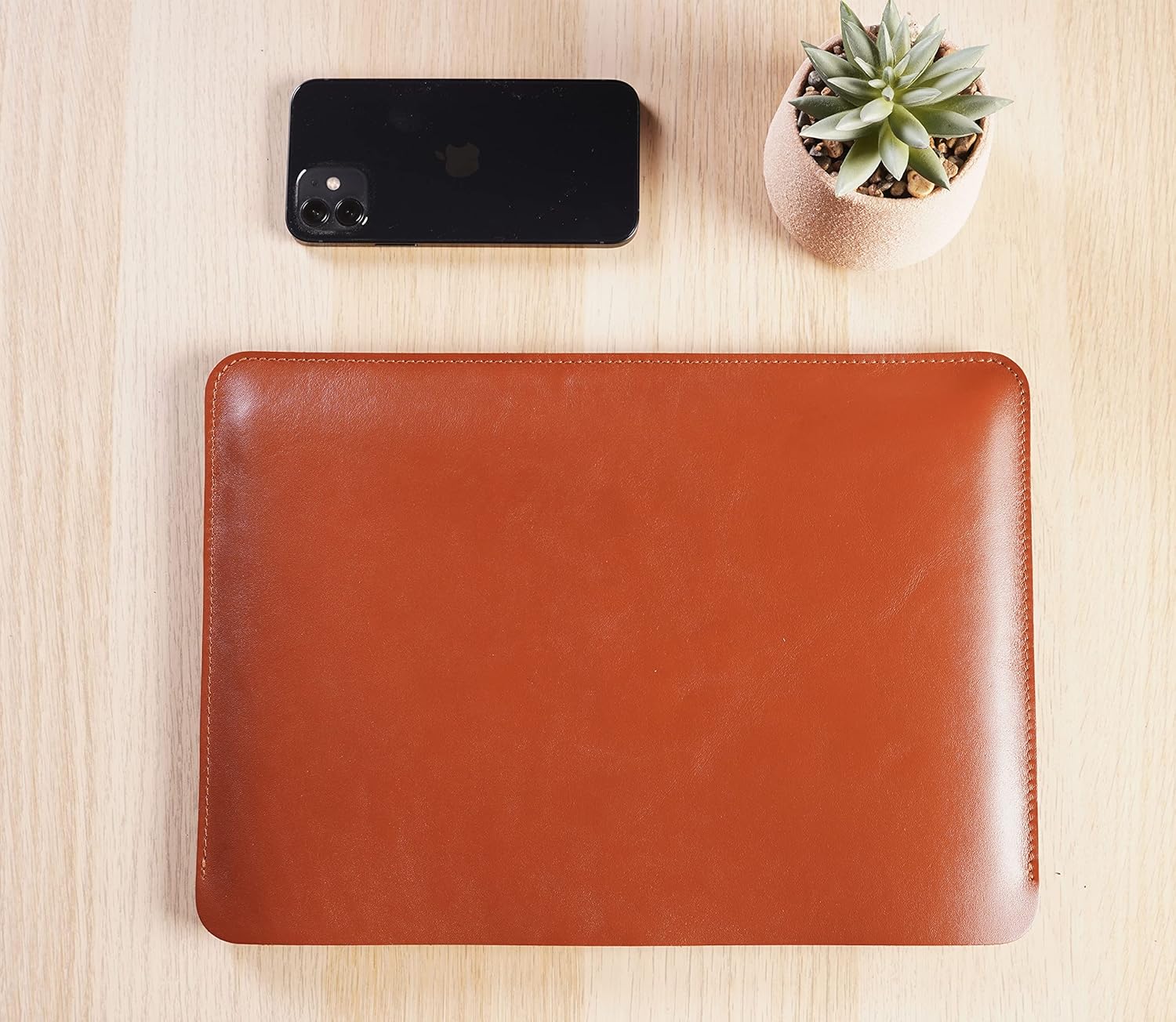 Genuine Leather Mac Sleeve for 13-inch MacBook Air 2018-2023 M1 M2 A2337 A2179 A1932 2018-2021, MacBook Pro M1/A2338 A2251 A2289 2016-2023, 12.9 iPad Pro case Bag Handmade Cognac