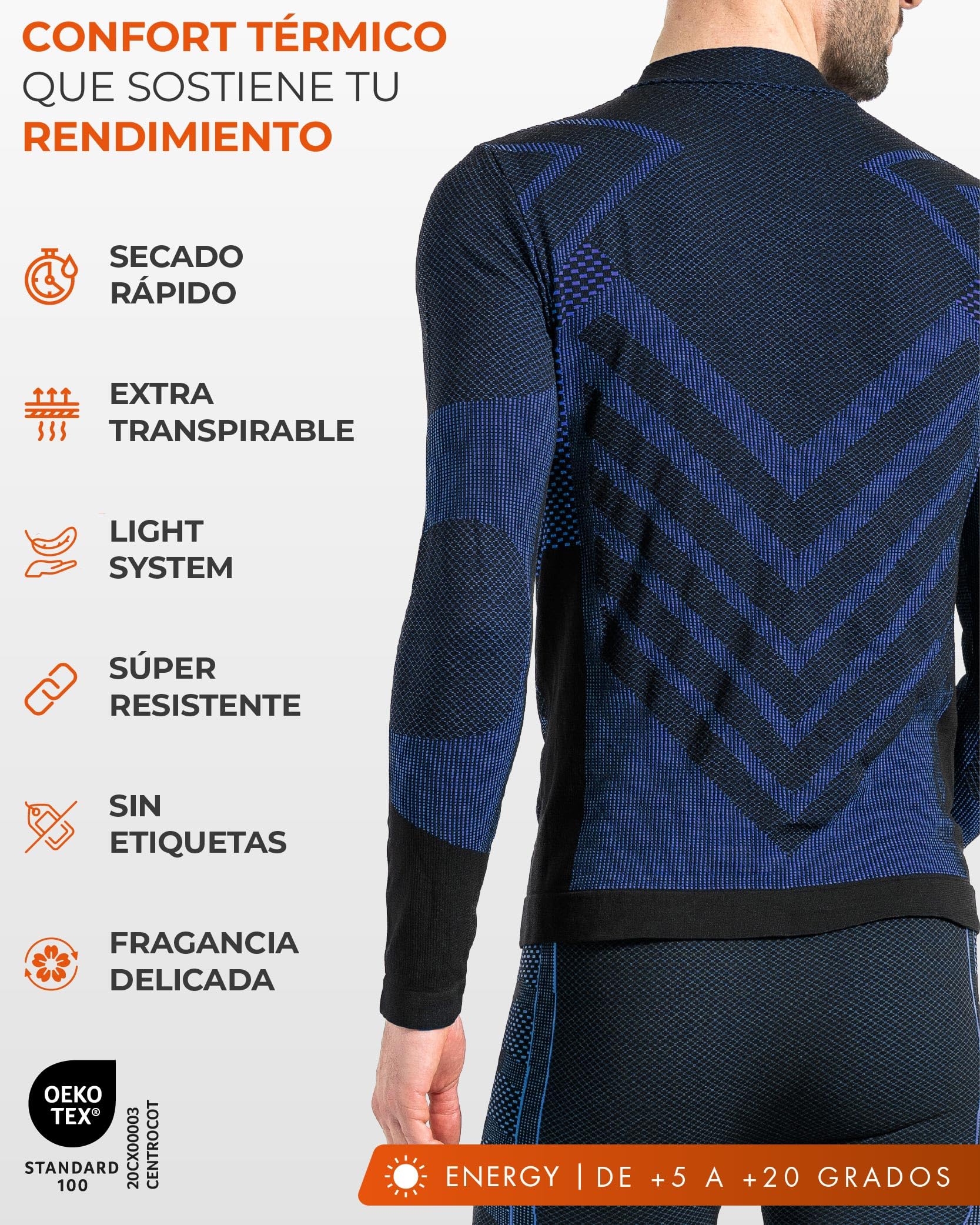 Risalti Camiseta Termica Hombre Cuello Alto Energy - Camiseta Cuello Alto Hombre Elástica y Transpirable, Ropa Interior Hombre, Camiseta Interior Hombre Sin Costuras - Made in Italy